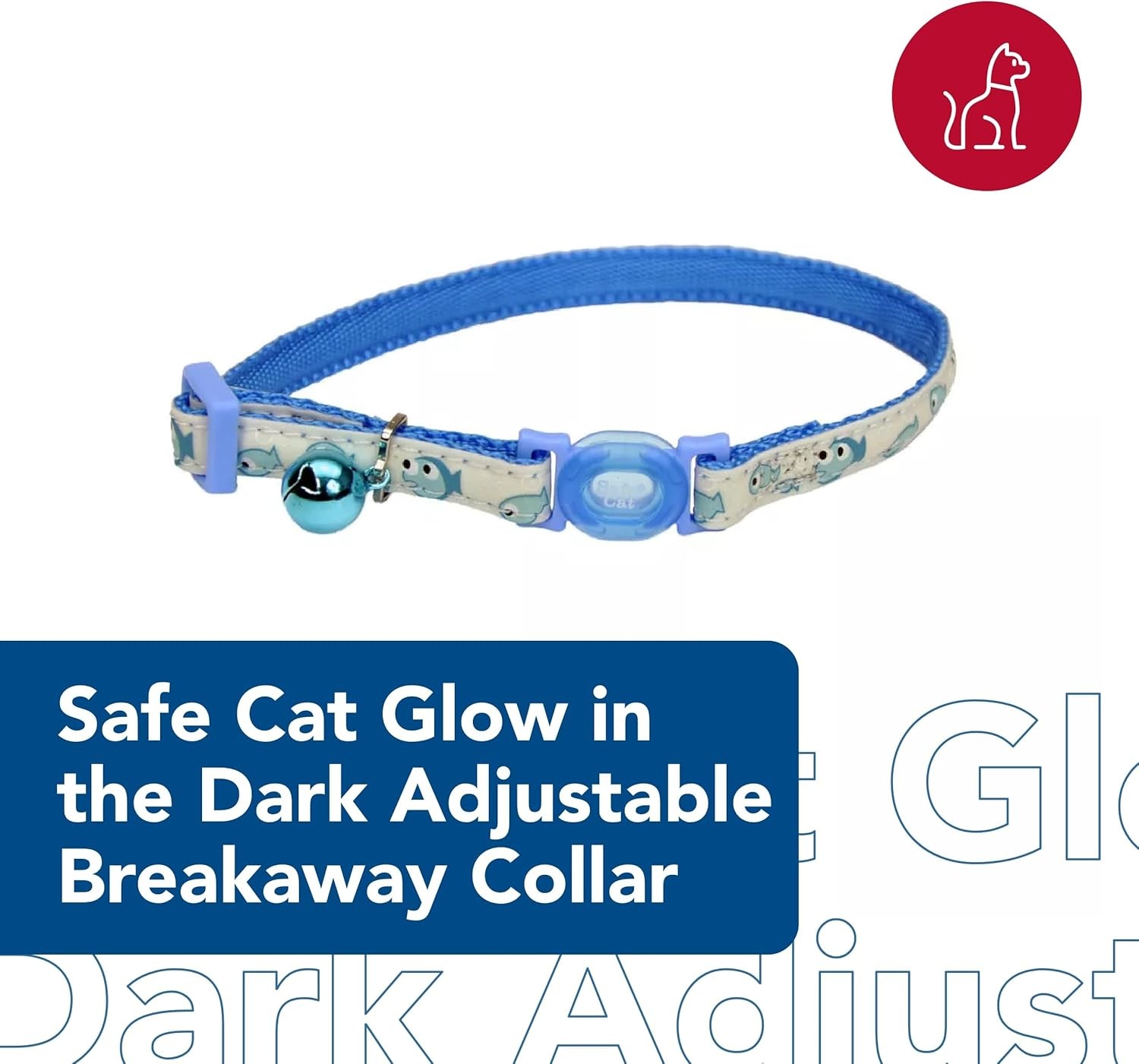 image:imageCoastal Pet Safe Cat Glow in the Dark Adjustable Breakaway Collar Glowing Blue Fish Print 38 x 812Glowing Blue Fish