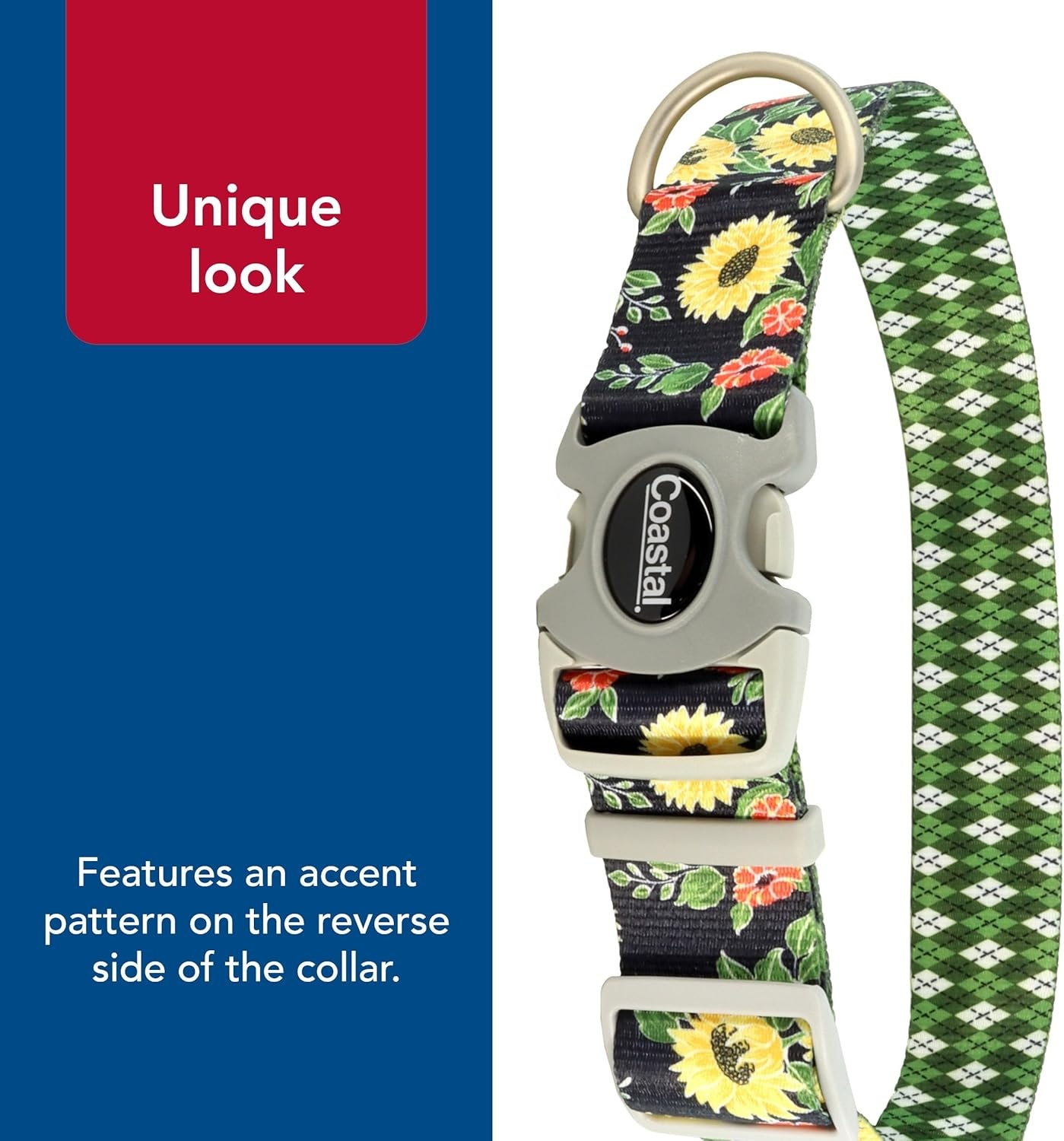 image:imageCoastal Pet Sublime Adjustable Dog Collar Adjustable Plastic Buckle Vibrant amp Colorful Dog Collar with FadeResistant Patterns Blue Waves with Blue Checkers Large 1 12 x 1826Sunflower with Green Argyle