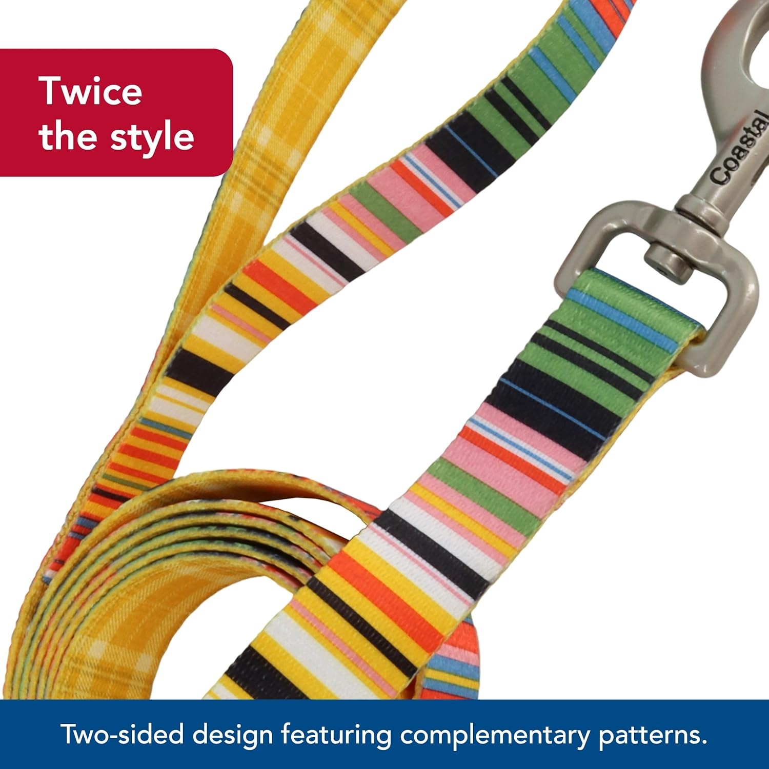 image:imageCoastal Pet Sublime Dog Leash Dog Walking Leash Fashionable DualPattern Design with Colorful amp Trendy Pattern Sunflower with Green Argyle 1 x 6Sublime Stripe with Gold Plaid