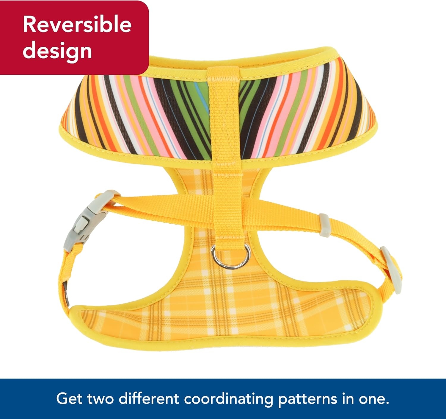 image:imageCoastal Pet Sublime Reversible Dog Harness Adjustable Fit with Easy Overhead Application Exceptional Durability Sublime Stripe with Gold Plaid XX Small 58 x 14 16