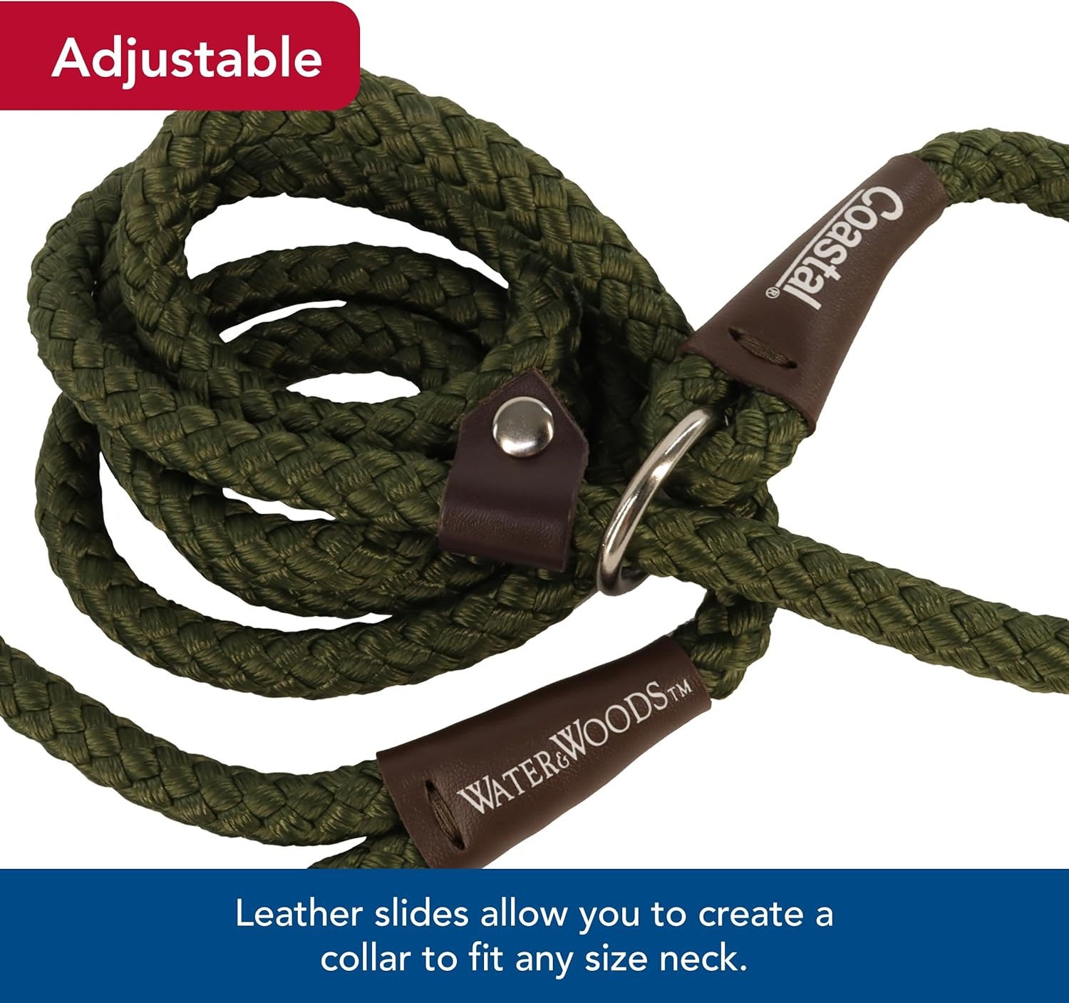 image:imageWater amp Woods Braided Rope Dog Slip Leash by Coastal Pet HeavyDuty Dog Leash Comfortably Accommodate Various Sizes Easy Slip Design Green amp White 12 x 6Green