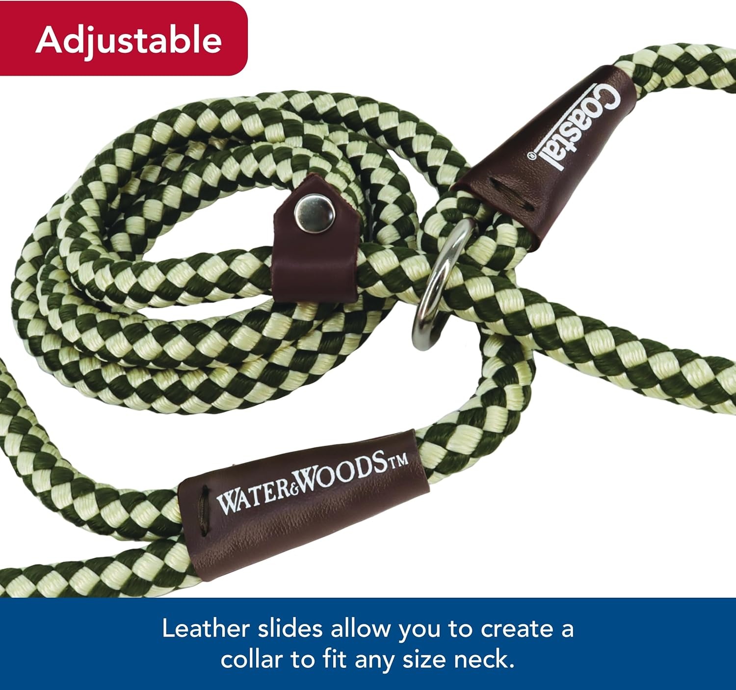 image:imageWater amp Woods Braided Rope Dog Slip Leash by Coastal Pet HeavyDuty Dog Leash Comfortably Accommodate Various Sizes Easy Slip Design Green amp White 12 x 6Green White