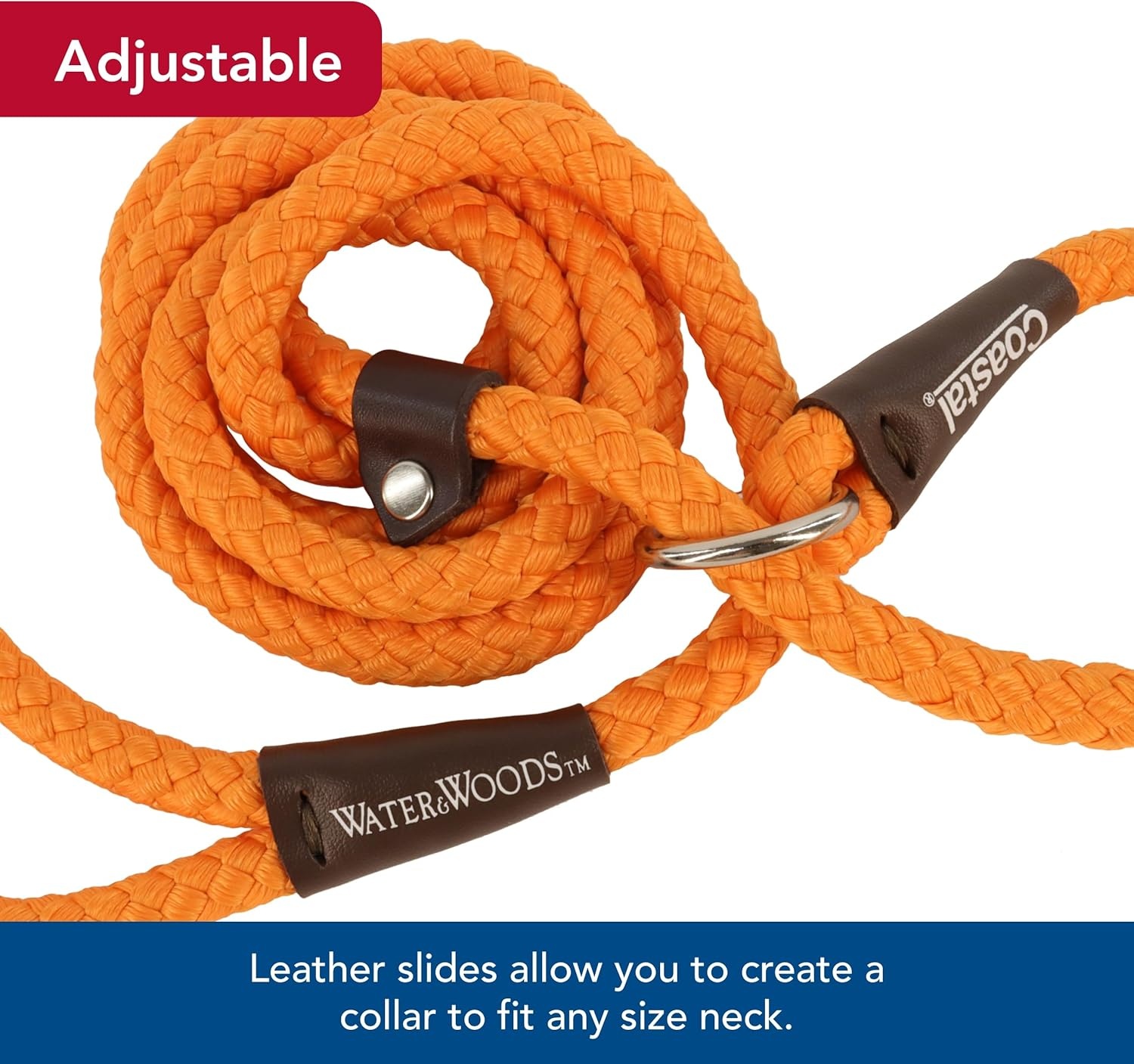 image:imageWater amp Woods Braided Rope Dog Slip Leash by Coastal Pet HeavyDuty Dog Leash Comfortably Accommodate Various Sizes Easy Slip Design Green amp White 12 x 6Safety Orange