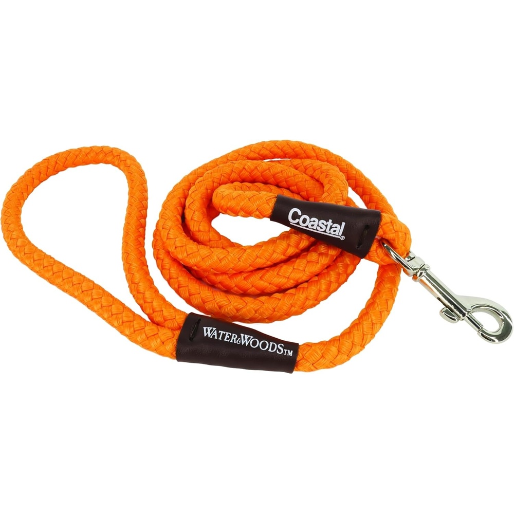 image:imageWater amp Woods Braided Rope Snap Dog Leash by Coastal Pet Durable Leash for Dog Comfortable Pet Leash Classic Swivel Snap for TangleFree Walks Green amp White 12 x 6Safety Orange