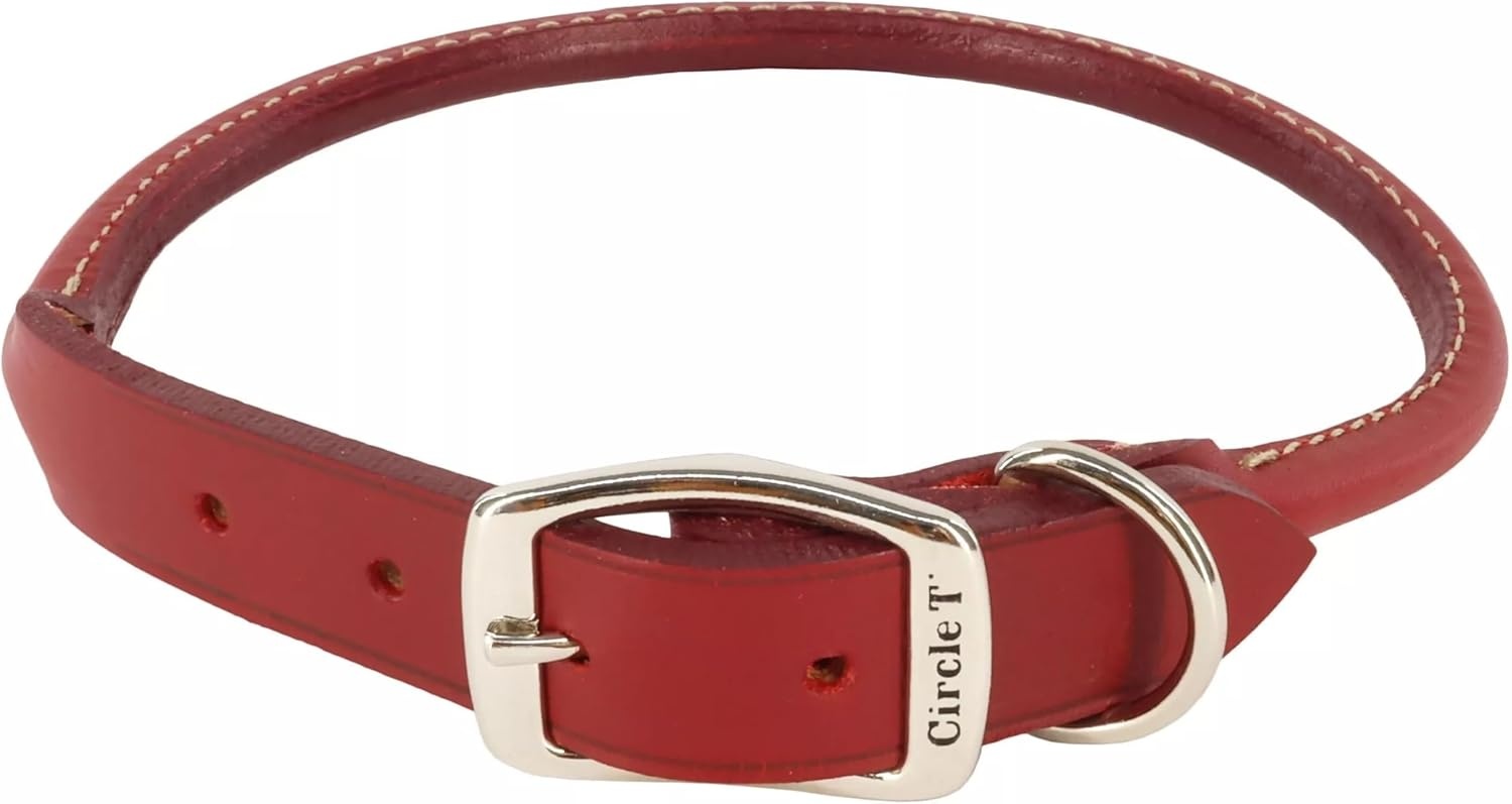 image:imageCoastal Pet Circle T Oak Tanned Leather Round Dog Collar Comfortable for Dogs with Long Hair or Sensitive Skin Pet Collar Made from FullGrain Leather Tan 58 x 16Red