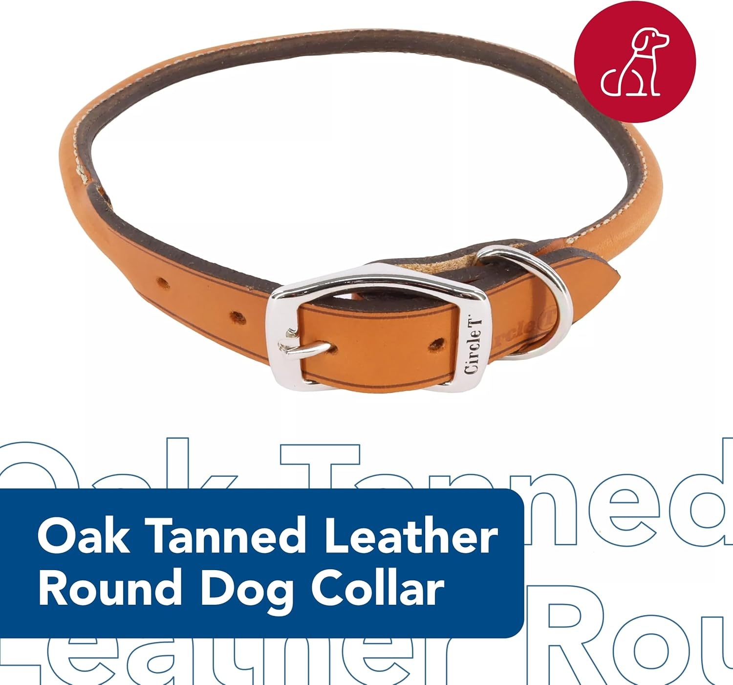 image:imageCoastal Pet Circle T Oak Tanned Leather Round Dog Collar Comfortable for Dogs with Long Hair or Sensitive Skin Pet Collar Made from FullGrain Leather Tan 58 x 16Tan