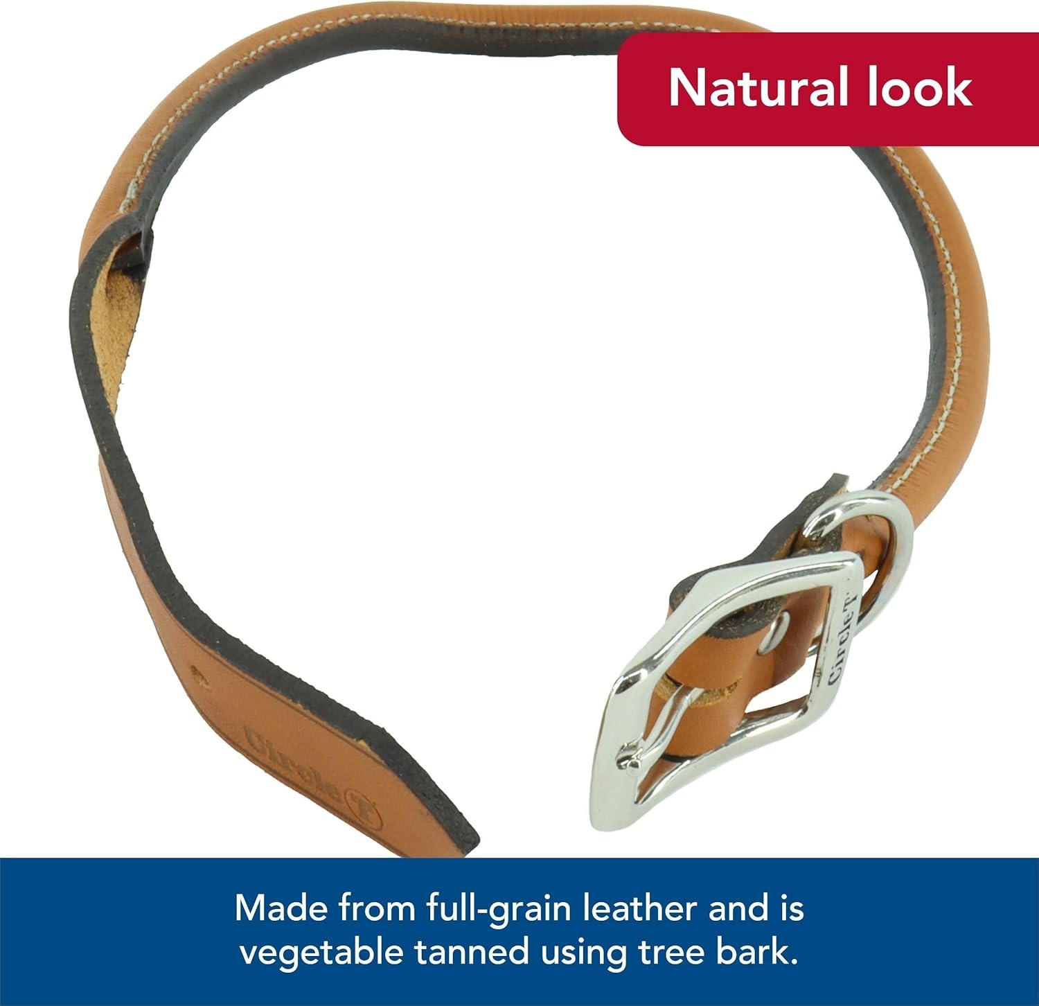 image:imageCoastal Pet Circle T Oak Tanned Leather Round Dog Collar Comfortable for Dogs with Long Hair or Sensitive Skin Pet Collar Made from FullGrain Leather Tan 58 x 16Tan
