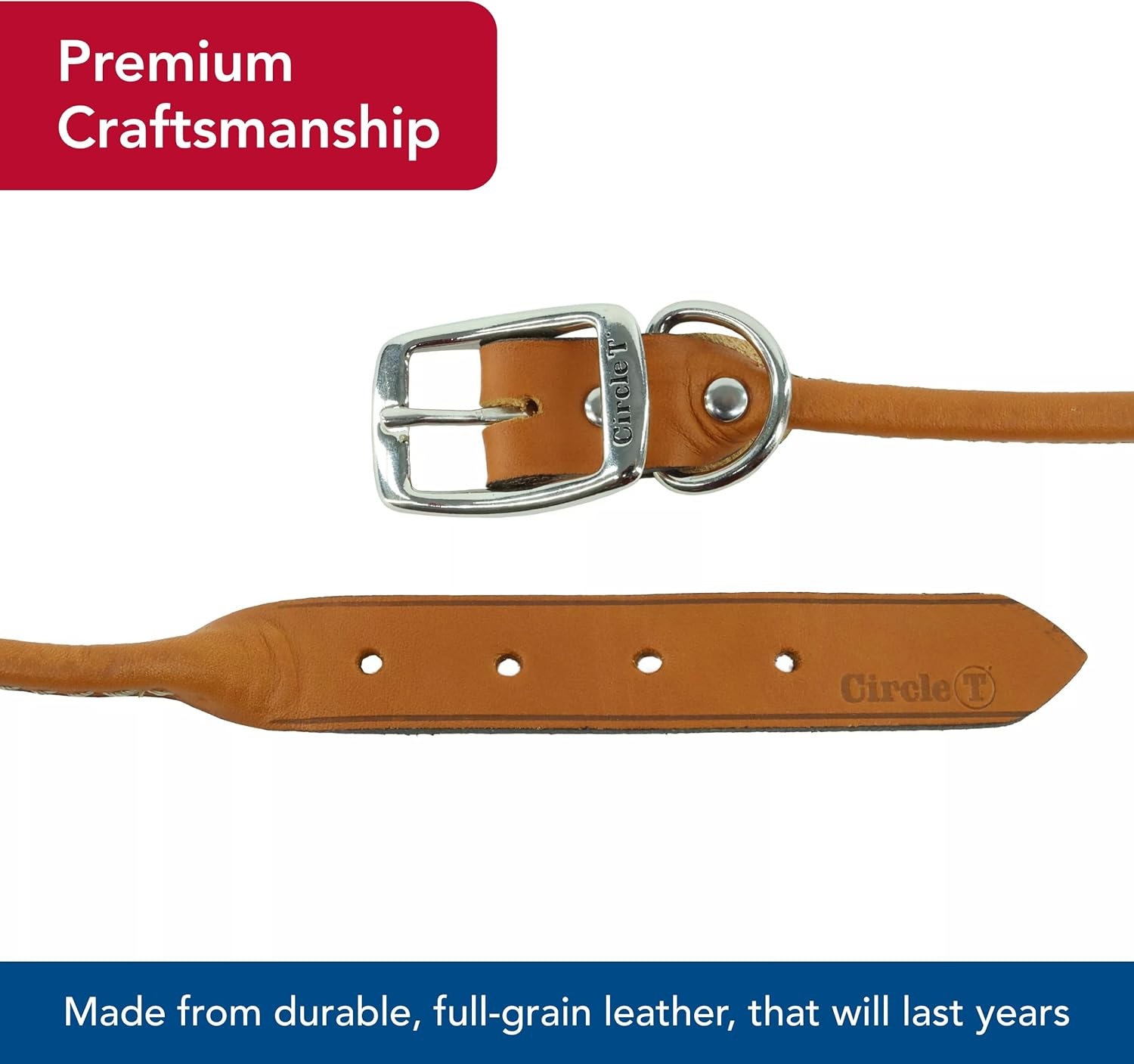 image:imageCoastal Pet Circle T Oak Tanned Leather Round Dog Collar Comfortable for Dogs with Long Hair or Sensitive Skin Pet Collar Made from FullGrain Leather Tan 58 x 16Tan