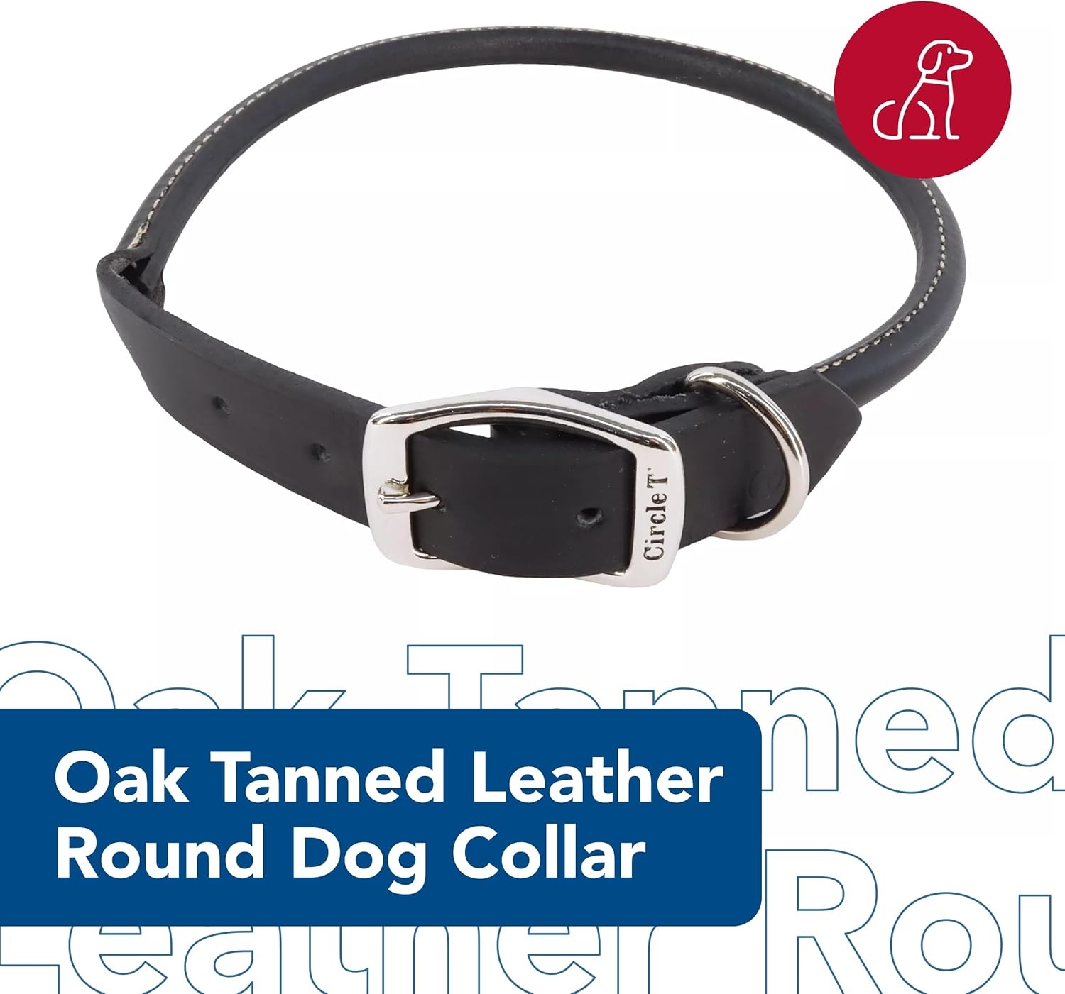 image:imageCoastal Pet Circle T Oak Tanned Leather Round Dog Collar Comfortable for Dogs with Long Hair or Sensitive Skin Pet Collar Made from FullGrain Leather Tan 58 x 16Black