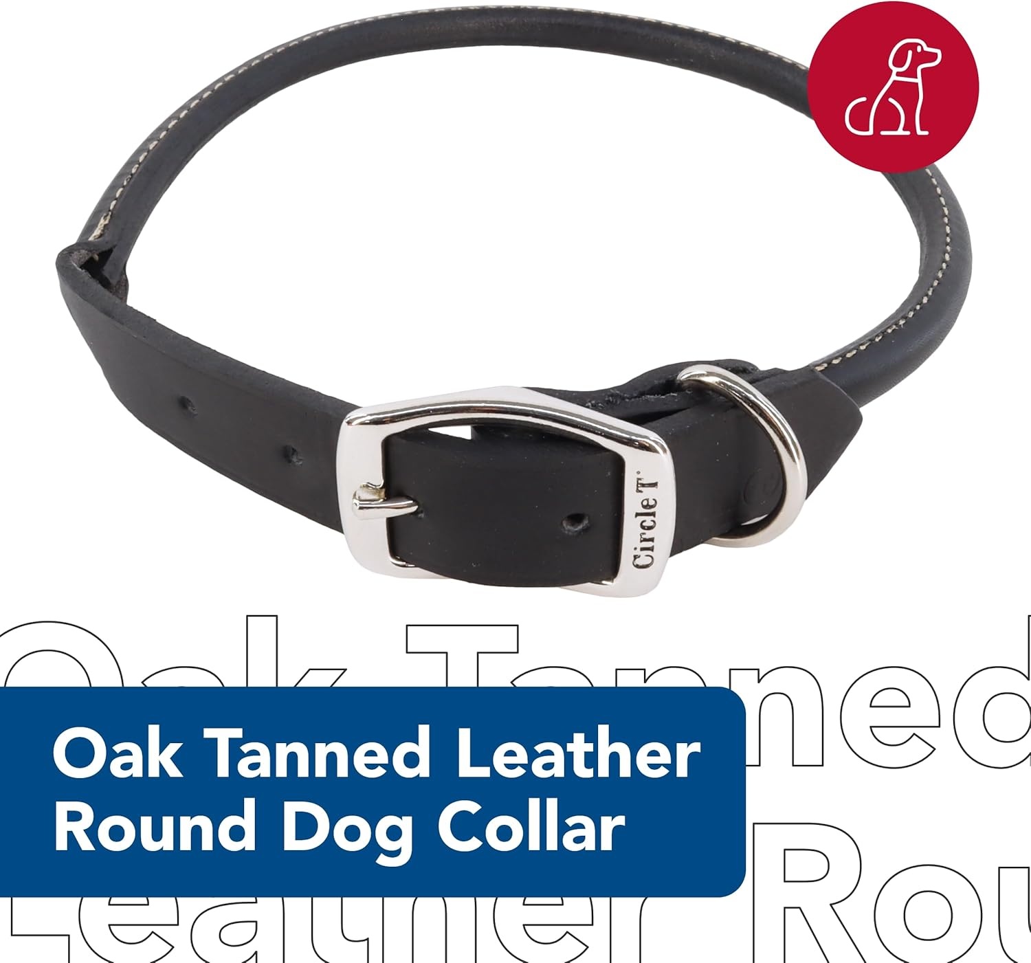 image:imageCoastal Pet Circle T Oak Tanned Leather Round Dog Collar Comfortable for Dogs with Long Hair or Sensitive Skin Pet Collar Made from FullGrain Leather Tan 58 x 16Black