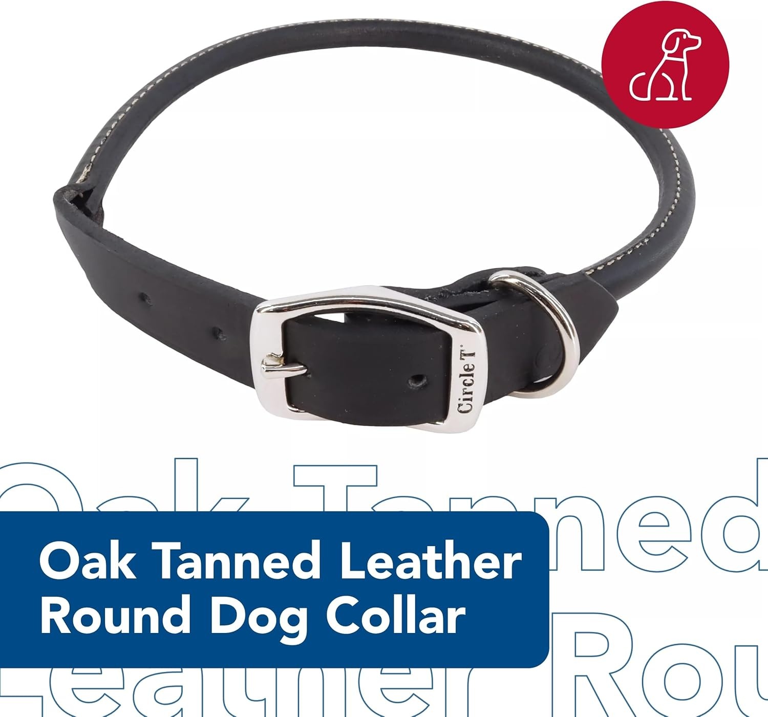 image:imageCoastal Pet Circle T Oak Tanned Leather Round Dog Collar Comfortable for Dogs with Long Hair or Sensitive Skin Pet Collar Made from FullGrain Leather Tan 58 x 16Black