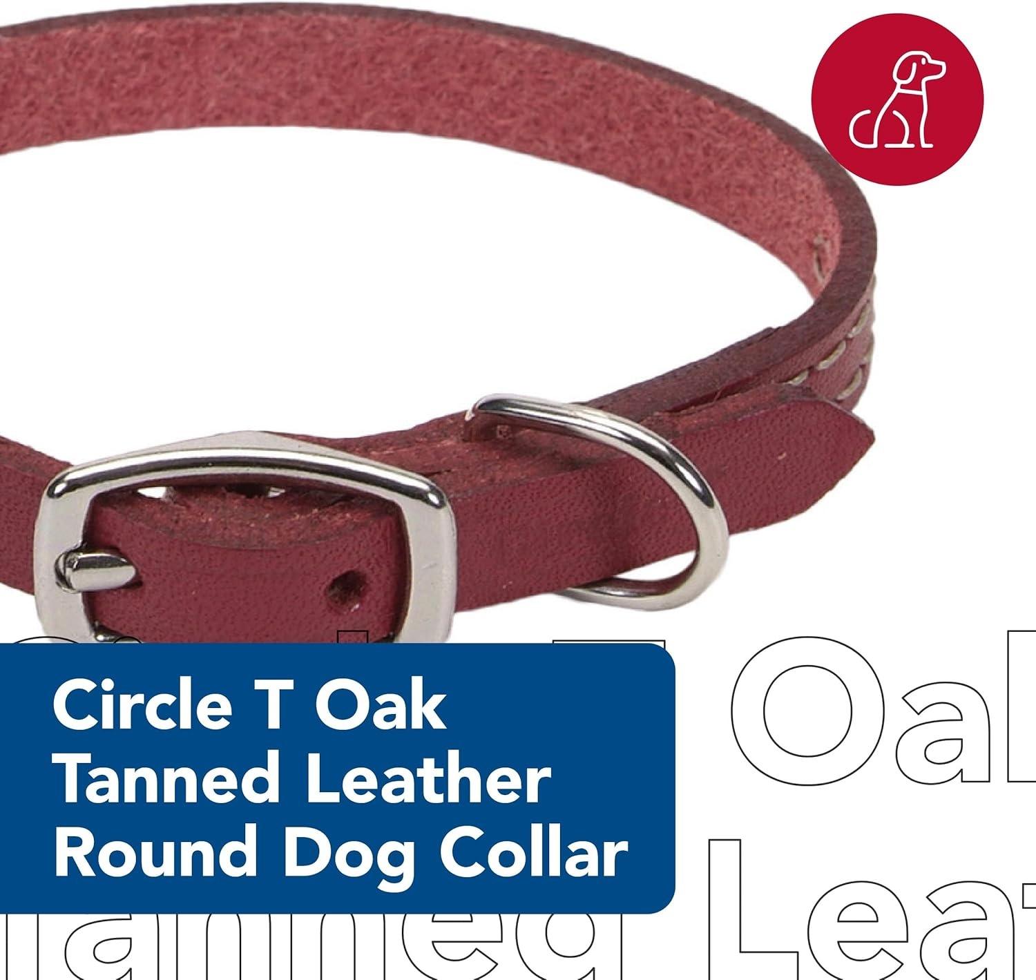 image:imageCoastal Pet Circle T Oak Tanned Leather Round Dog Collar Comfortable for Dogs with Long Hair or Sensitive Skin Pet Collar Made from FullGrain Leather Tan 58 x 16Red