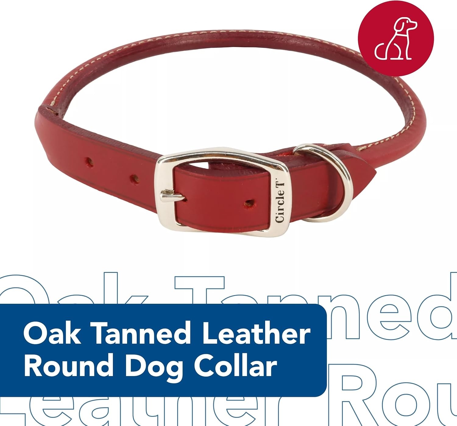 image:imageCoastal Pet Circle T Oak Tanned Leather Round Dog Collar Comfortable for Dogs with Long Hair or Sensitive Skin Pet Collar Made from FullGrain Leather Tan 58 x 16Red