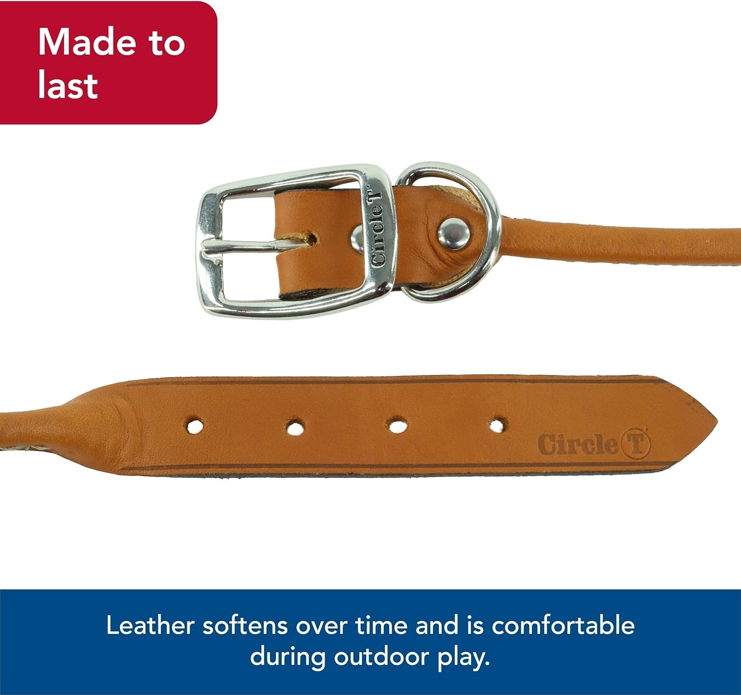 image:imageCoastal Pet Circle T Oak Tanned Leather Round Dog Collar Comfortable for Dogs with Long Hair or Sensitive Skin Pet Collar Made from FullGrain Leather Tan 58 x 16Tan
