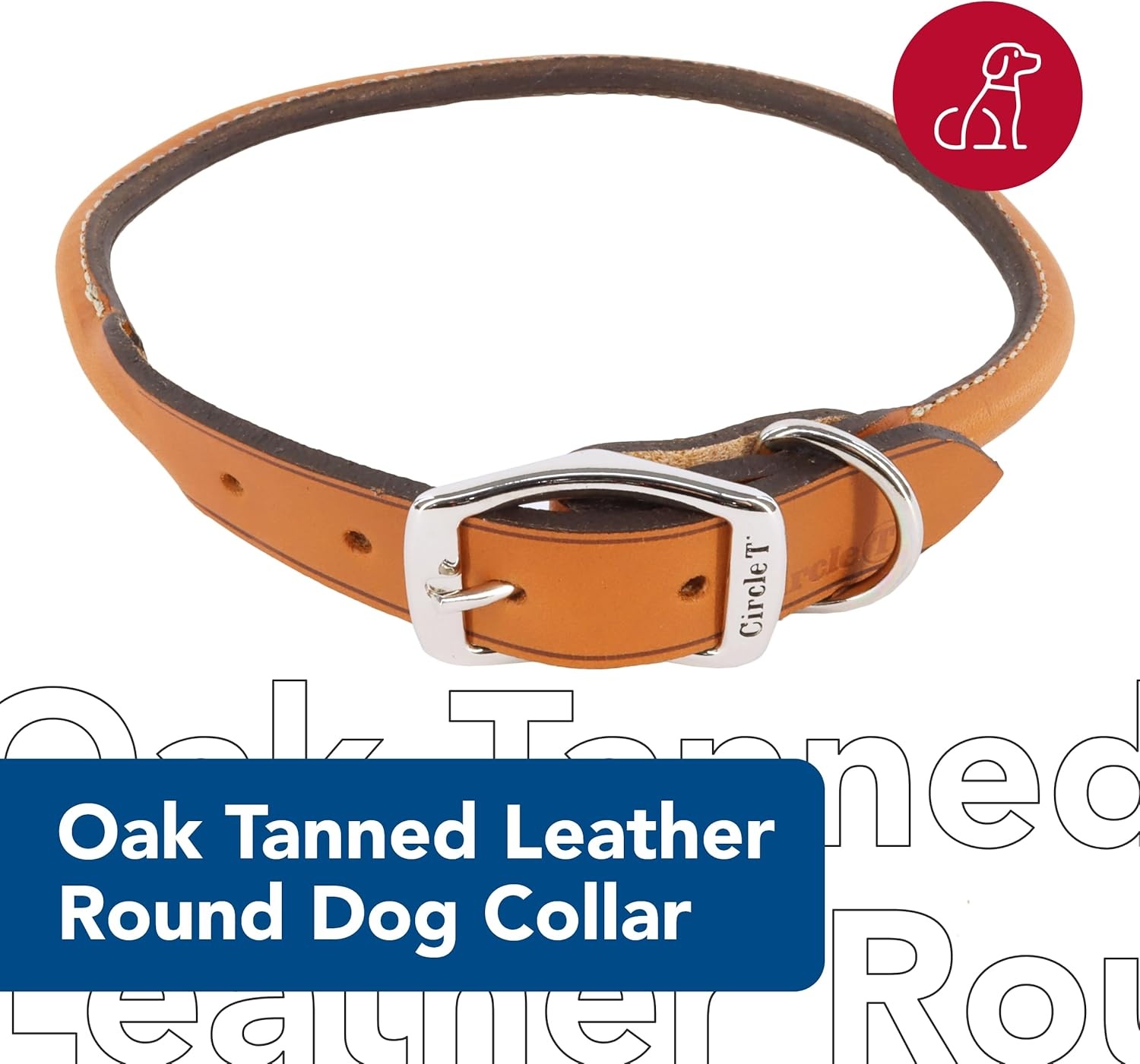 image:imageCoastal Pet Circle T Oak Tanned Leather Round Dog Collar Comfortable for Dogs with Long Hair or Sensitive Skin Pet Collar Made from FullGrain Leather Tan 58 x 16Tan