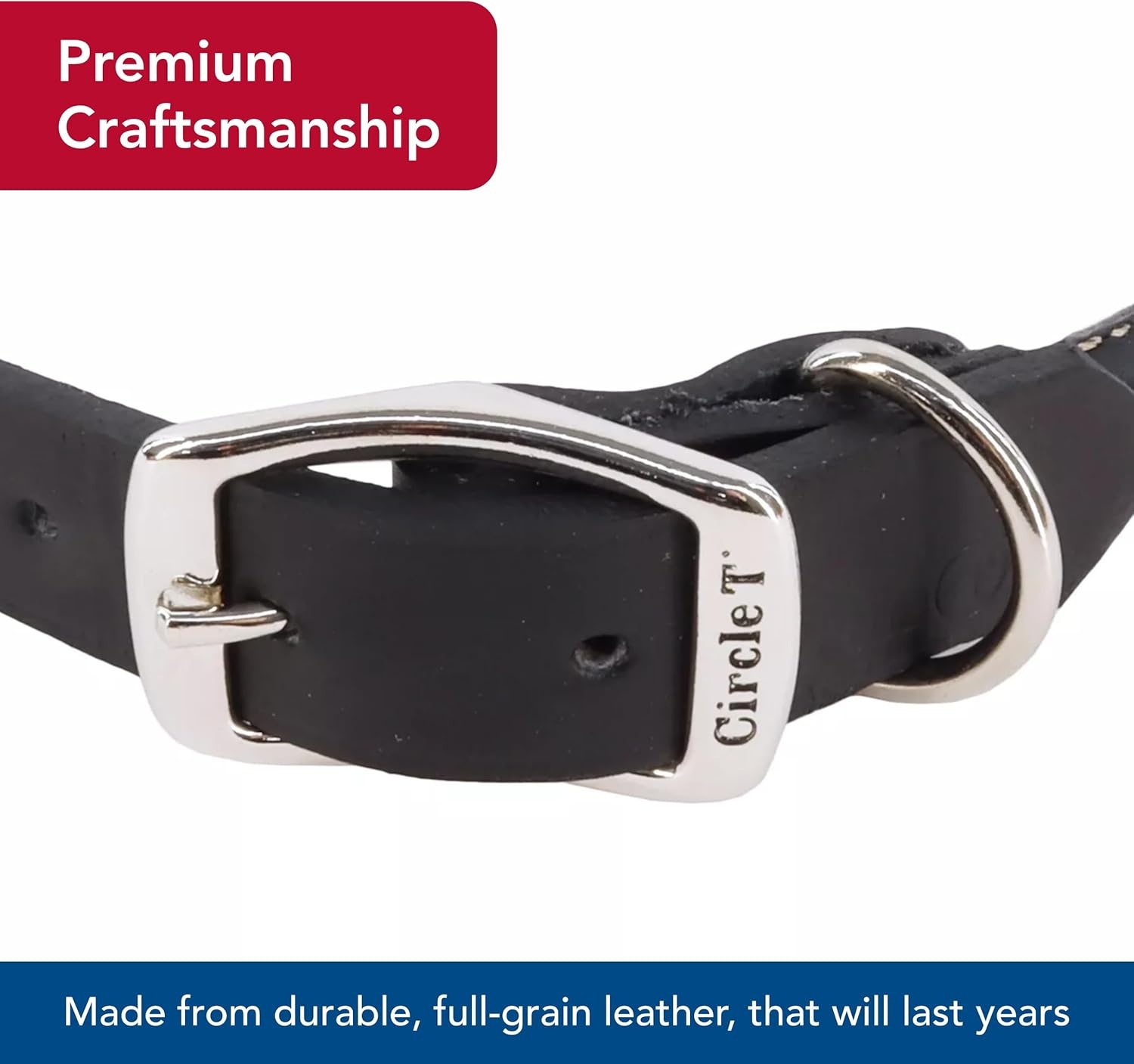 image:imageCoastal Pet Circle T Oak Tanned Leather Round Dog Collar Comfortable for Dogs with Long Hair or Sensitive Skin Pet Collar Made from FullGrain Leather Tan 58 x 16Black