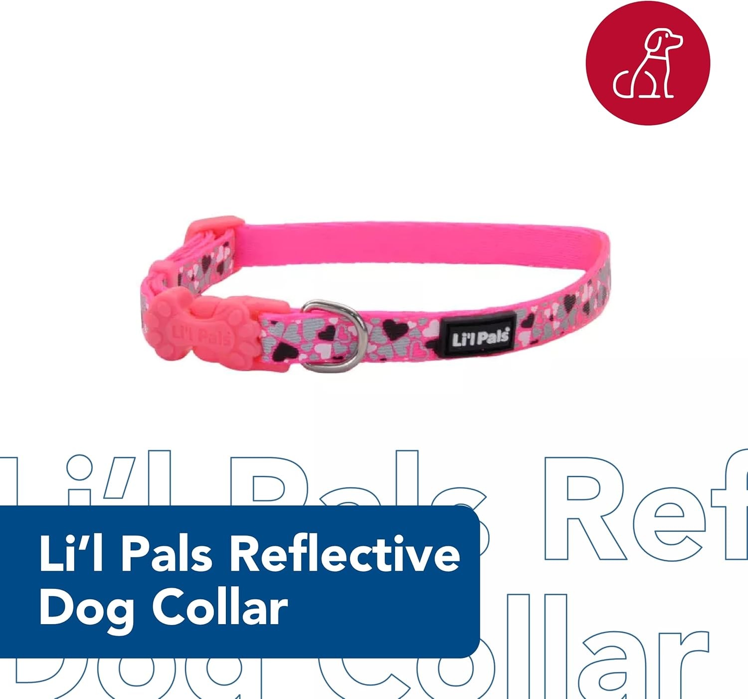 image:imageCoastal Pet Lil Pals Reflective Dog Collar Teal Orange Paws 38 x 68Pink Heart Reflective