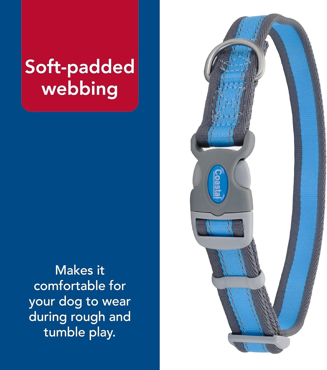 image:imageCoastal Pet Pro Reflective Adjustable Dog Collar Bright Blue with Grey 1 x 1420Bright Blue with Grey