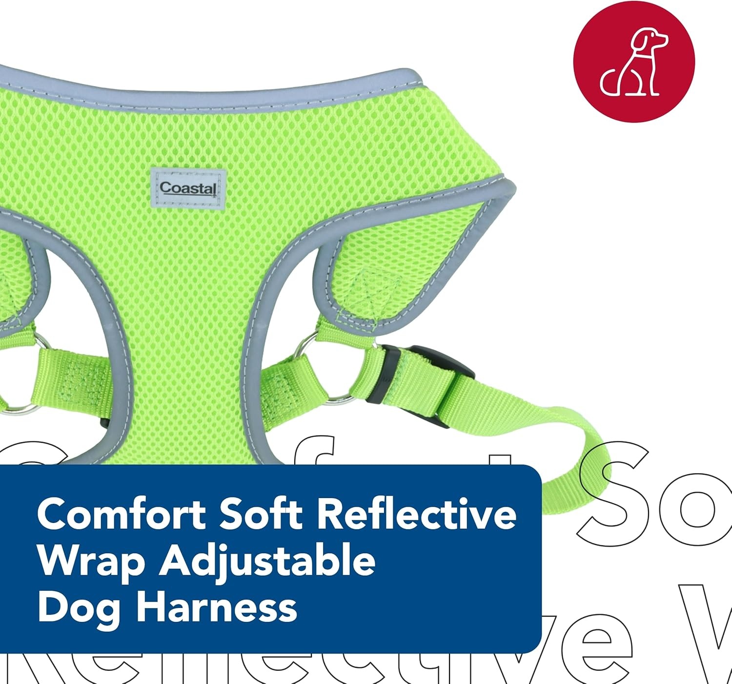 image:imageCoastal Pet Comfort Soft Reflective Wrap Adjustable Dog Harness NoPull Dog Harness for Small amp Large Dogs Lime 58 x 1923