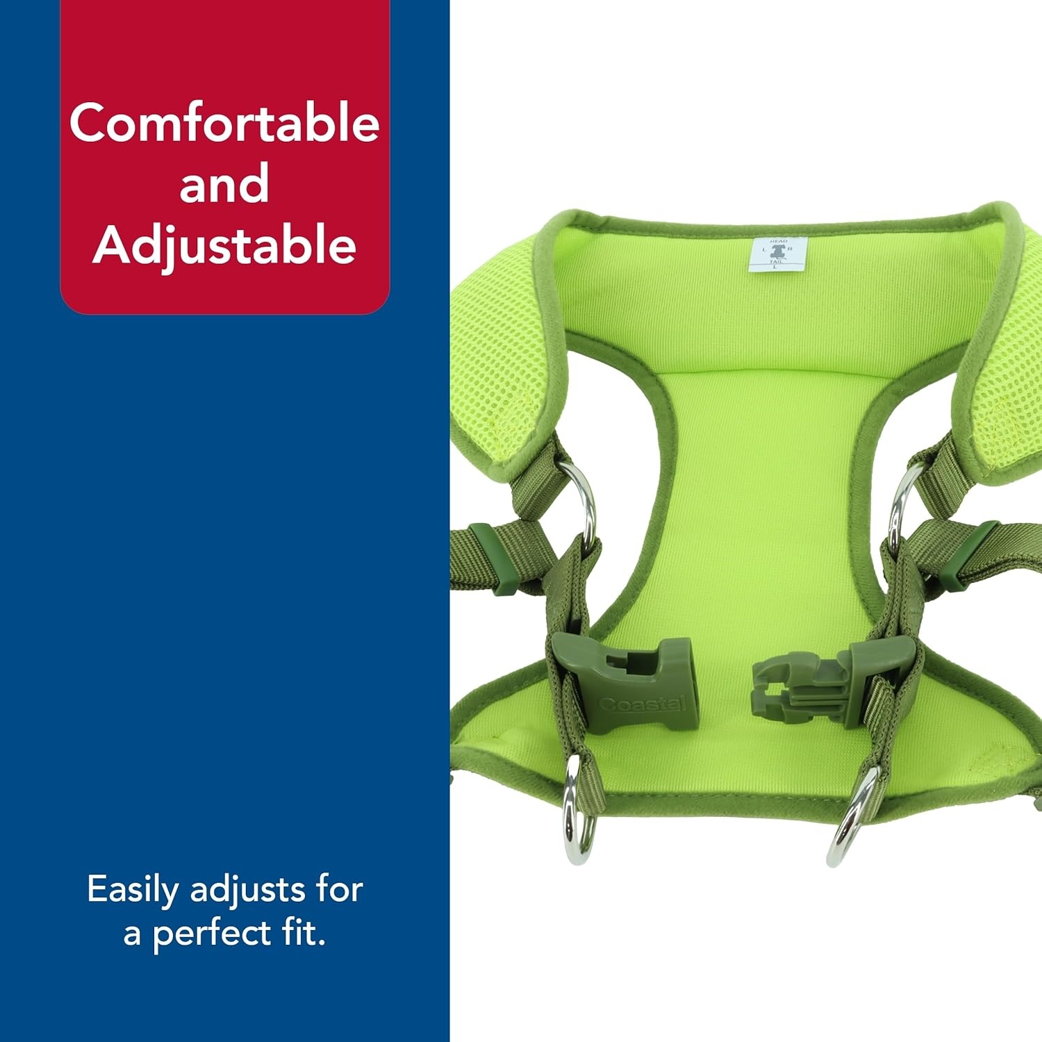 image:imageCoastal Pet Comfort Soft Wrap Adjustable Dog Harness Comfortable Harness for Dog Adjustable Fit Easy Stepin Design Breathable Fabric Mesh Lime 58 x 1619Lime