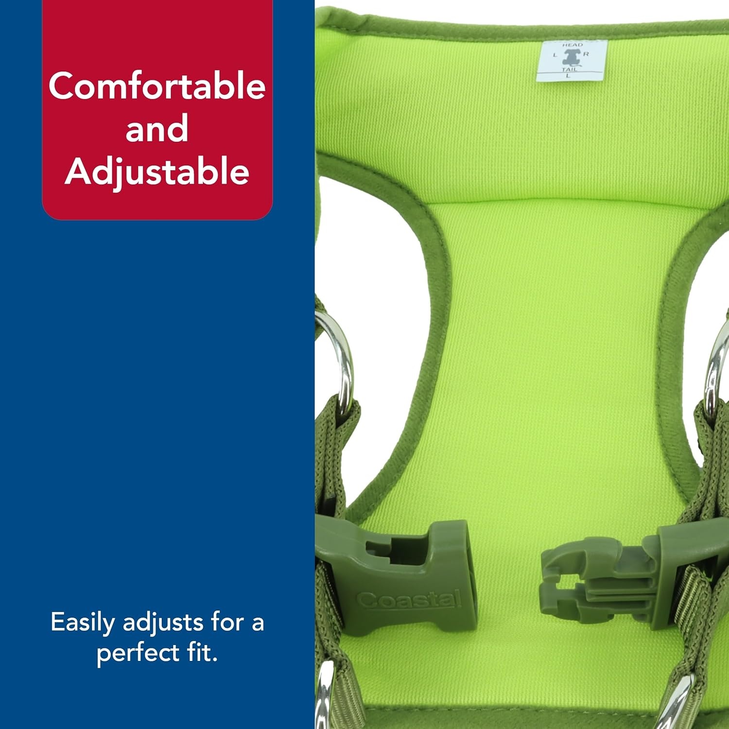 image:imageCoastal Pet Comfort Soft Wrap Adjustable Dog Harness Comfortable Harness for Dog Adjustable Fit Easy Stepin Design Breathable Fabric Mesh Lime 58 x 1619Lime