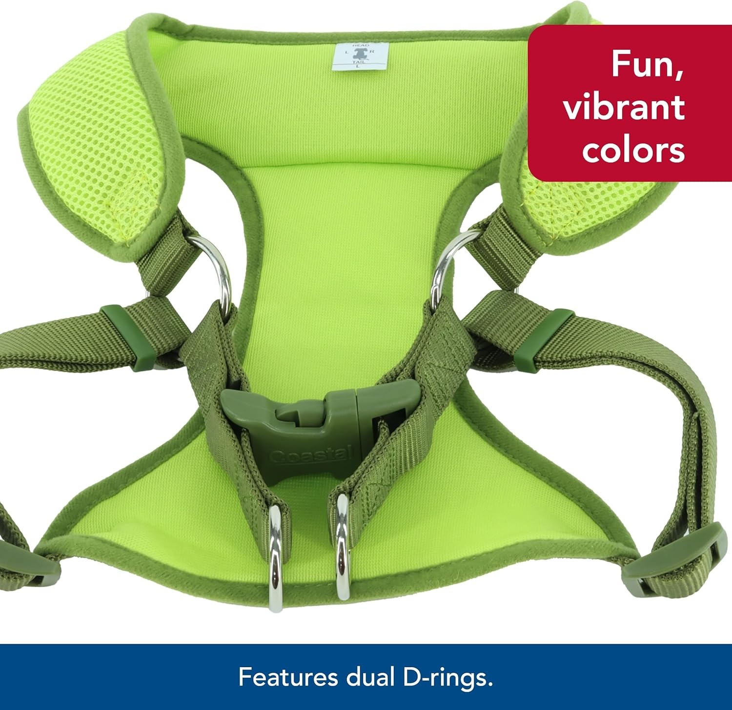 image:imageCoastal Pet Comfort Soft Wrap Adjustable Dog Harness Comfortable Harness for Dog Adjustable Fit Easy Stepin Design Breathable Fabric Mesh Lime 58 x 1619Lime