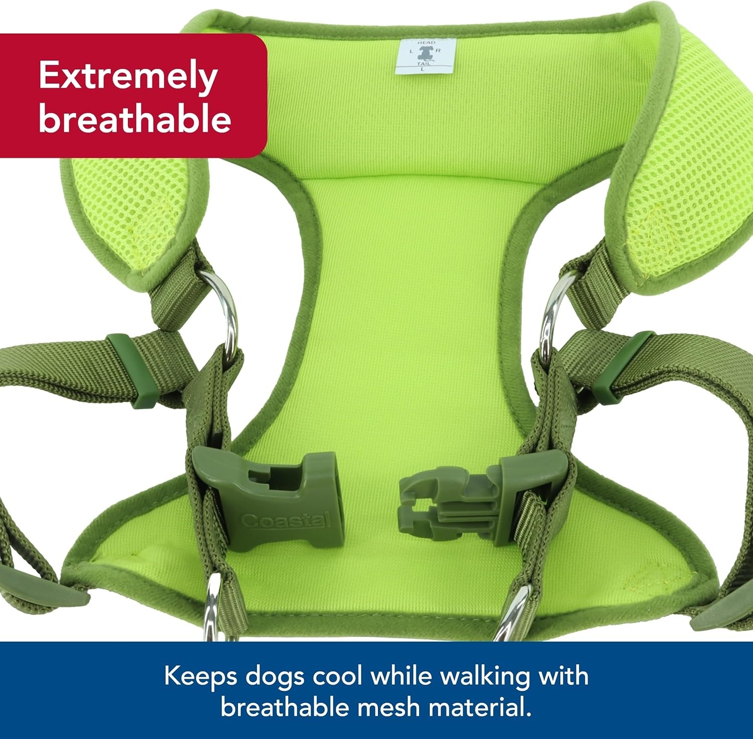 image:imageCoastal Pet Comfort Soft Wrap Adjustable Dog Harness Comfortable Harness for Dog Adjustable Fit Easy Stepin Design Breathable Fabric Mesh Lime 58 x 1619Lime