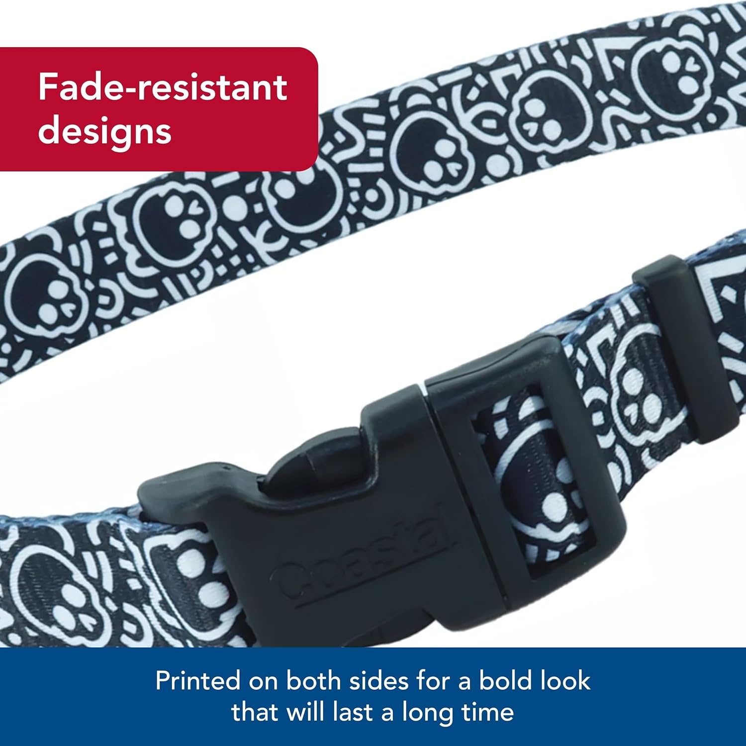 image:imageCoastal Pet Styles Adjustable Dog Collar Stylish Patterned Fabrics SnapLock Buckle Adjustable Dog Collar for Small Medium or Large Dogs Black Skulls 58 x 1014Small Pack of 1