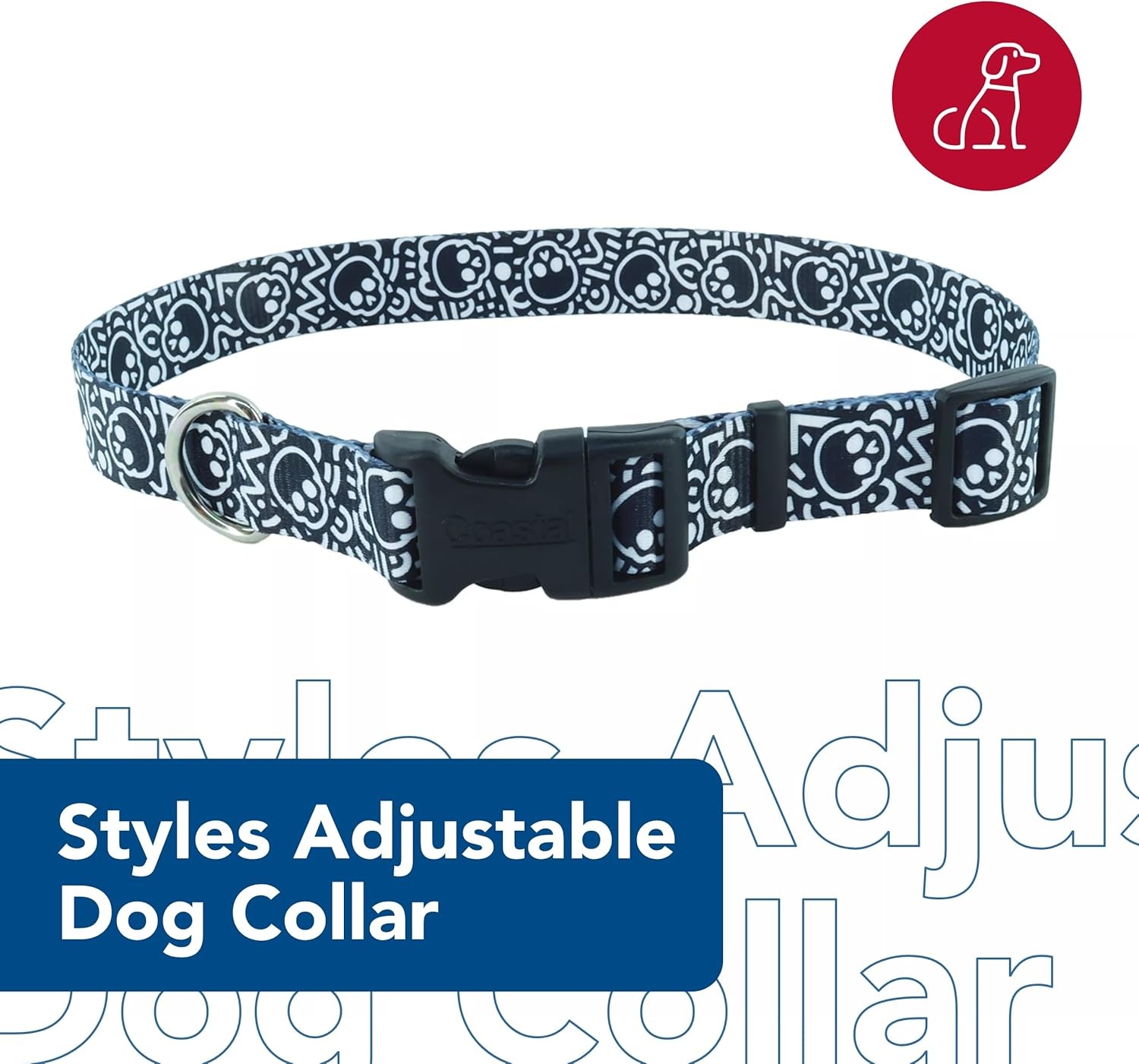 image:imageCoastal Pet Styles Adjustable Dog Collar Stylish Patterned Fabrics SnapLock Buckle Adjustable Dog Collar for Small Medium or Large Dogs Black Skulls 58 x 1014Small Pack of 1