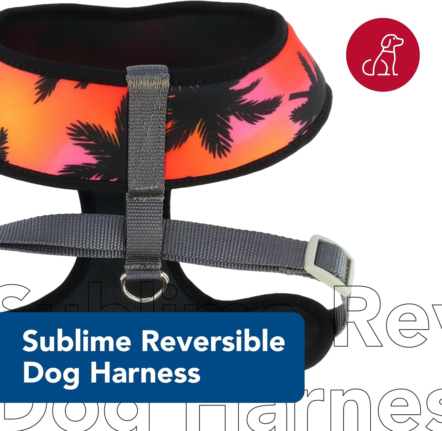 image:imageCoastal Pet Sublime Reversible Dog Harness Adjustable Fit with Easy Overhead Application Exceptional Durability Sunset Palms with Black Grid XX Small 58 x 14 16