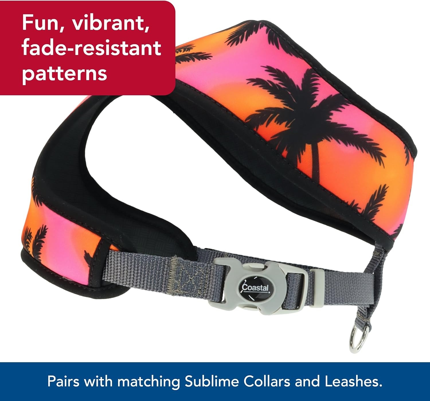 image:imageCoastal Pet Sublime Reversible Dog Harness Adjustable Fit with Easy Overhead Application Exceptional Durability Sunset Palms with Black Grid XX Small 58 x 14 16