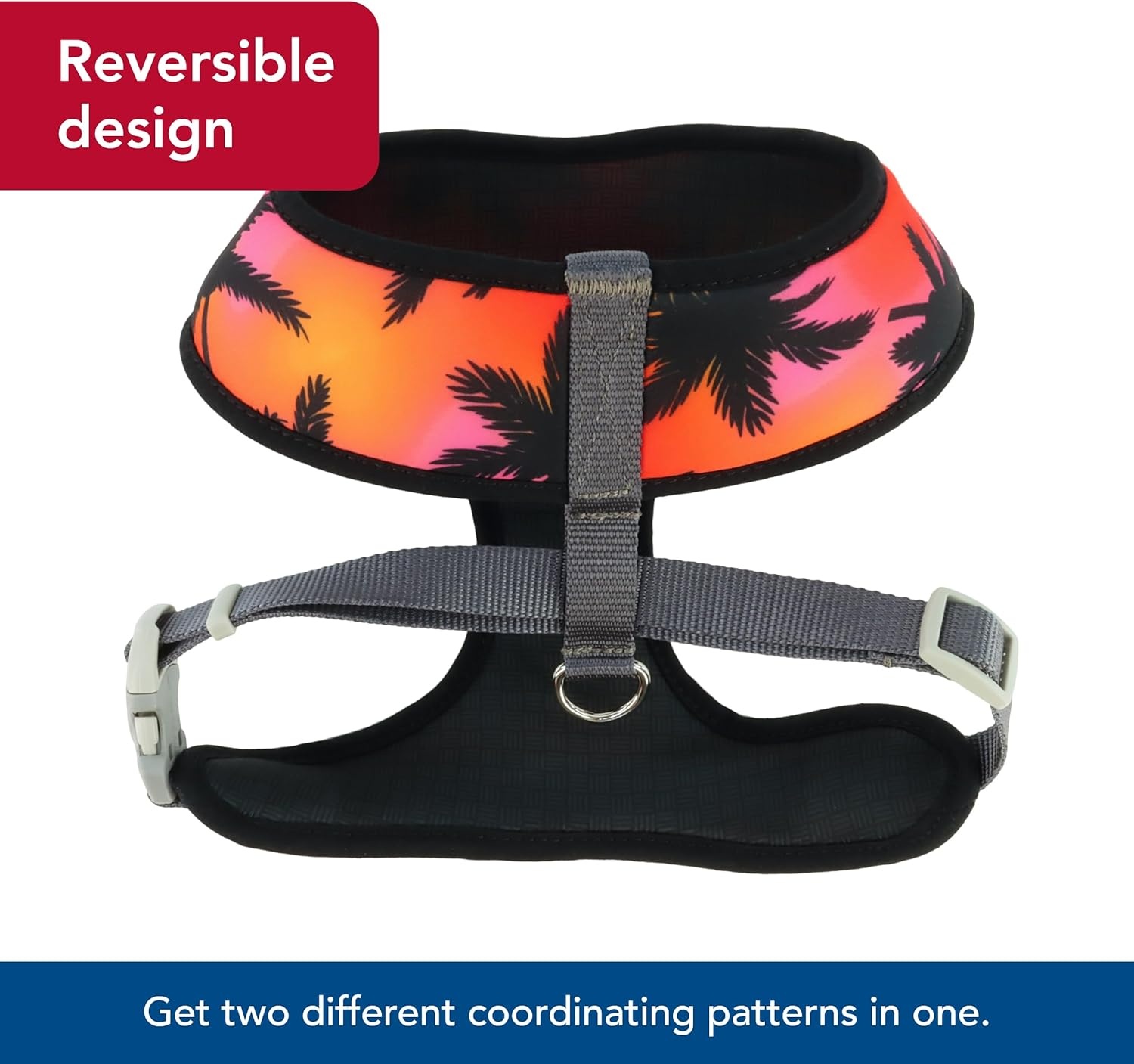 image:imageCoastal Pet Sublime Reversible Dog Harness Adjustable Fit with Easy Overhead Application Exceptional Durability Sunset Palms with Black Grid XX Small 58 x 14 16