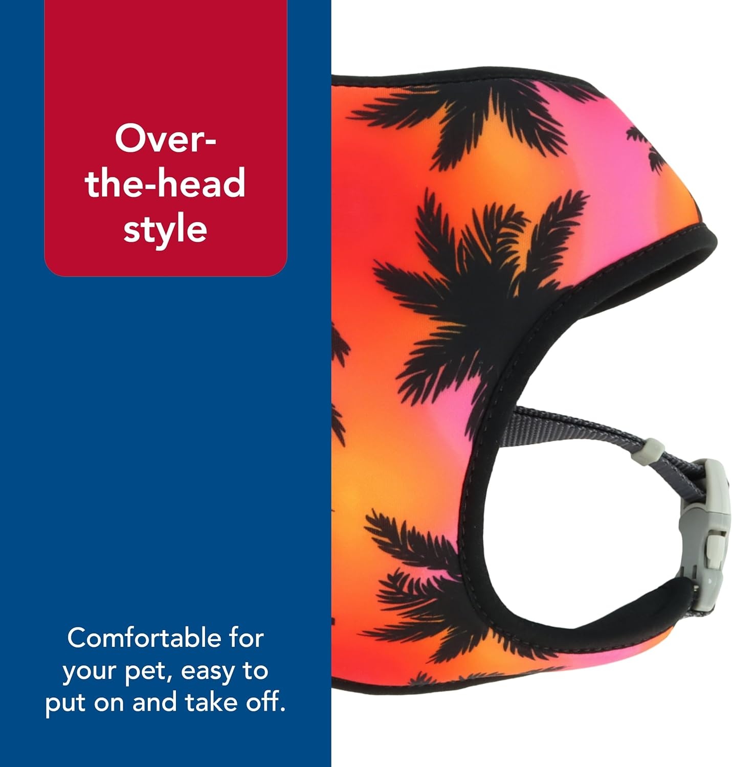 image:imageCoastal Pet Sublime Reversible Dog Harness Adjustable Fit with Easy Overhead Application Exceptional Durability Sunset Palms with Black Grid XX Small 58 x 14 16