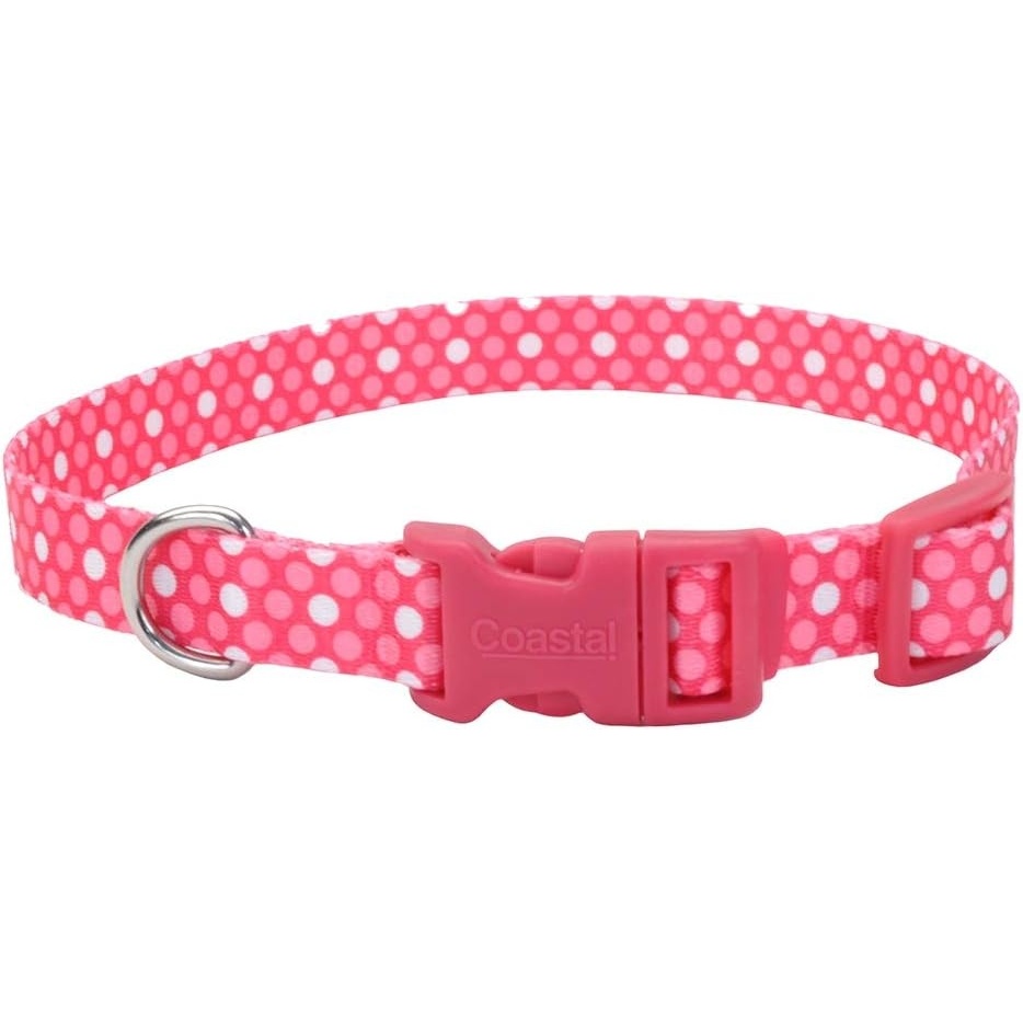 image:imageCoastal Pet Styles Adjustable Dog Collar Stylish Patterned Fabrics SnapLock Buckle Adjustable Dog Collar for Small Medium or Large Dogs Pink Dots 38 x 0812