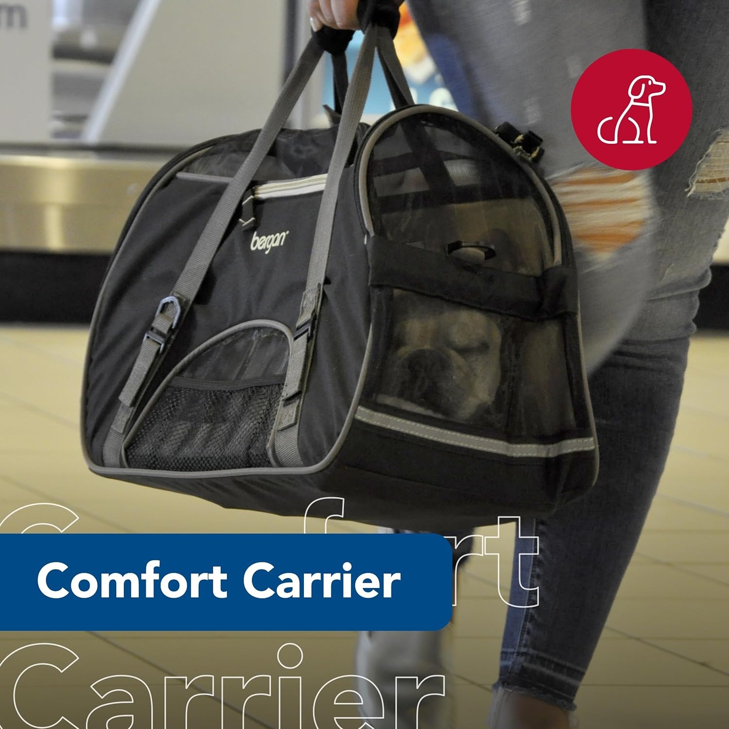 image:imageCoastal Pet Bergan Comfort Carrier Breathable Travel Carrier for Dogs amp Cats Heather Grey 16 x 8 x 11Black and Grey