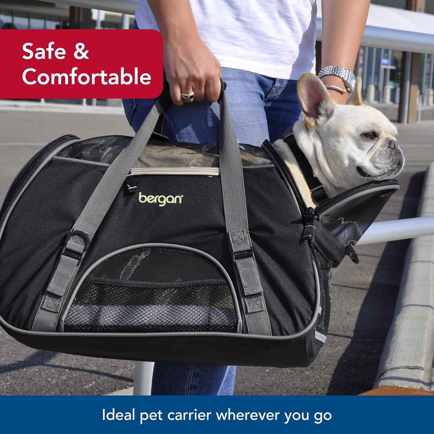 image:imageCoastal Pet Bergan Comfort Carrier Breathable Travel Carrier for Dogs amp Cats Heather Grey 16 x 8 x 11Black and Grey
