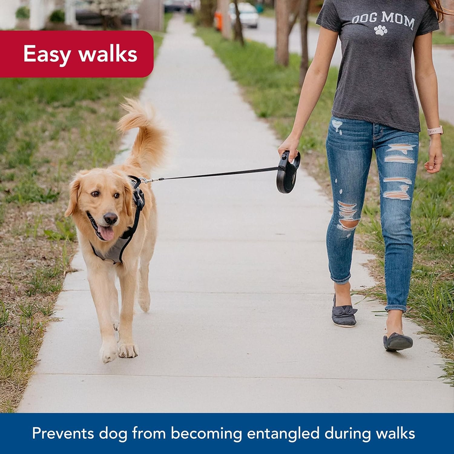 image:imageCoastal Pet Power Walker Dog Retractable Leash Reflective Dog Leash StopandRelease Control Button Comfort Grip Handle Blue LargePink