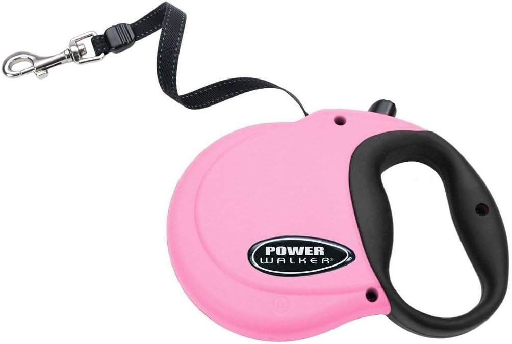 image:imageCoastal Pet Power Walker Dog Retractable Leash Reflective Dog Leash StopandRelease Control Button Comfort Grip Handle Blue LargePink
