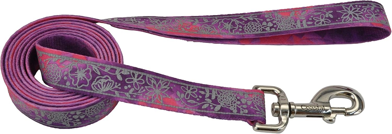 image:imageCoastal Lazer Brite LazerBrite Patterned Leash Blue Multi Bone 1 x 6Pink Multi Flowers
