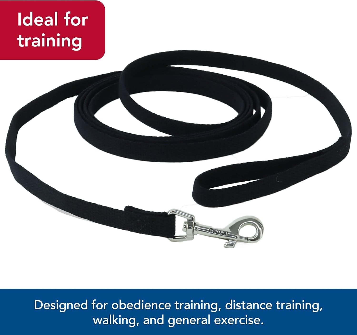 image:imageCoastal Pet Train Right Cotton Web Dog Training Leash 100 Cotton Durable Dog Walking Leash for Puppies Quality Training Supplies Red 58 x 10Black