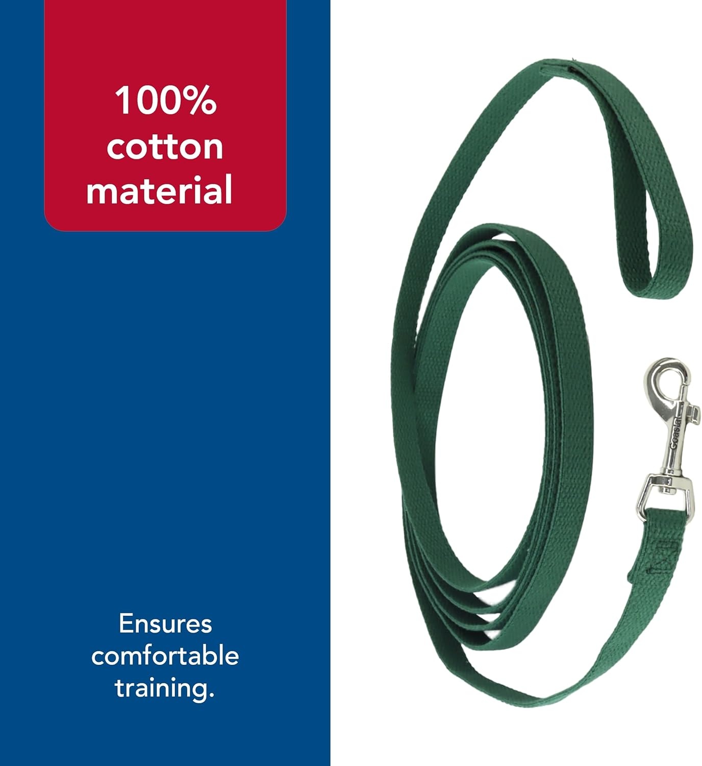 image:imageCoastal Pet Train Right Cotton Web Dog Training Leash 100 Cotton Dog Leash for Training Durable Supplies Green 58 x 10