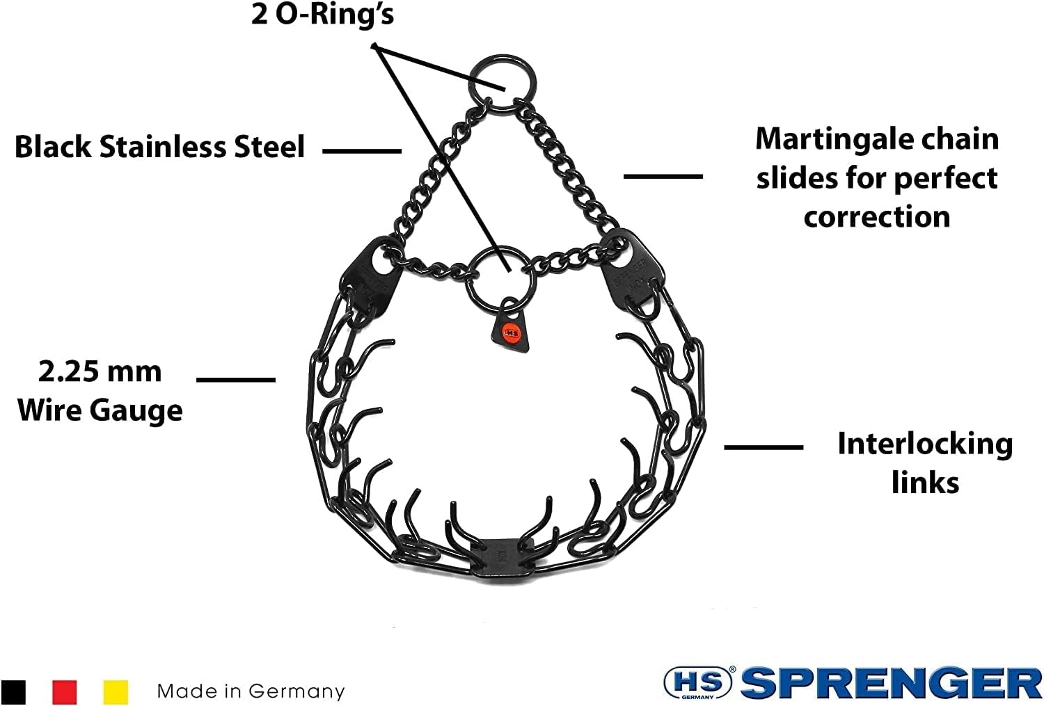 image:imageHerm Sprenger UltraPlus Black Stainless Steel Dog Prong Training Collar 225mm Prongs x 16 Overall Length Neck Size up to 13 in16 in 41 cm x 225 mm