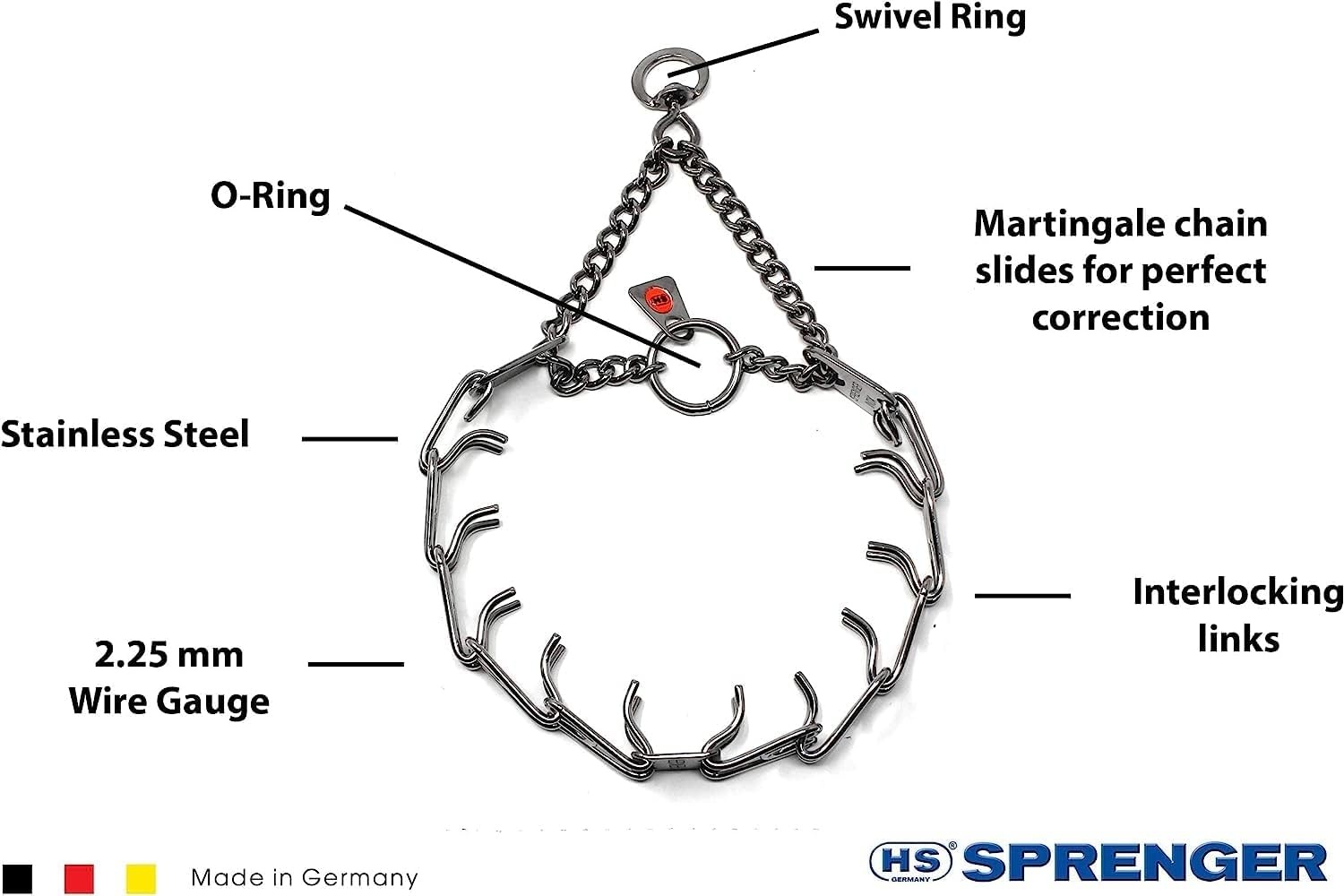 image:imageHerm Sprenger UltraPlus Black Stainless Steel Dog Prong Training Collar 225mm Prongs x 16 Overall Length Neck Size up to 13 in16in 41cm x 225mm