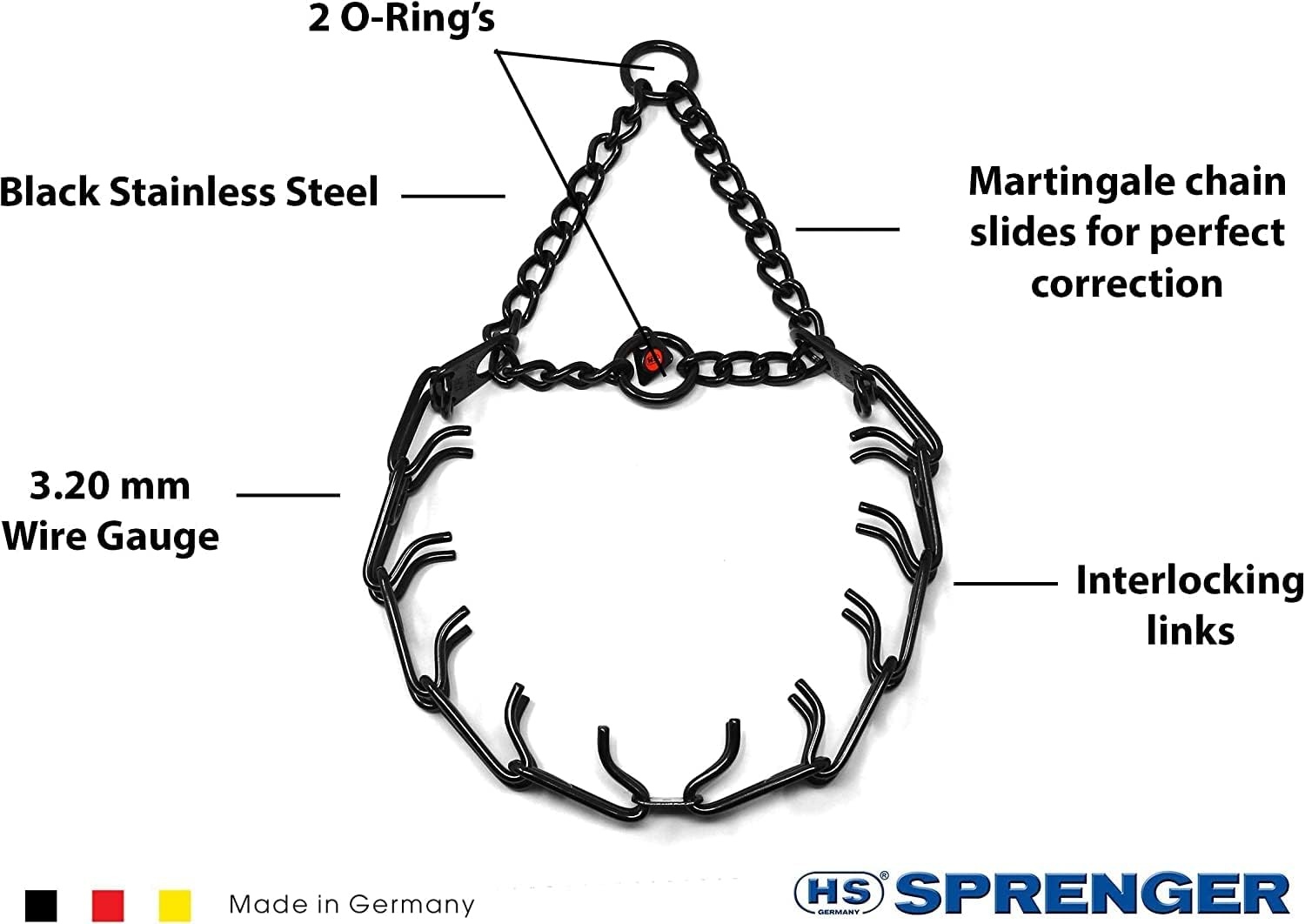 image:imageHerm Sprenger UltraPlus Black Stainless Steel Dog Prong Training Collar 225mm Prongs x 16 Overall Length Neck Size up to 13 in23 in 58 cm x 32 mm