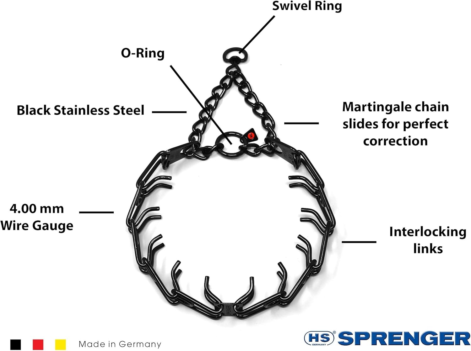 image:imageHerm Sprenger UltraPlus Black Stainless Steel Dog Prong Training Collar 225mm Prongs x 16 Overall Length Neck Size up to 13 in4 mm x 25 in