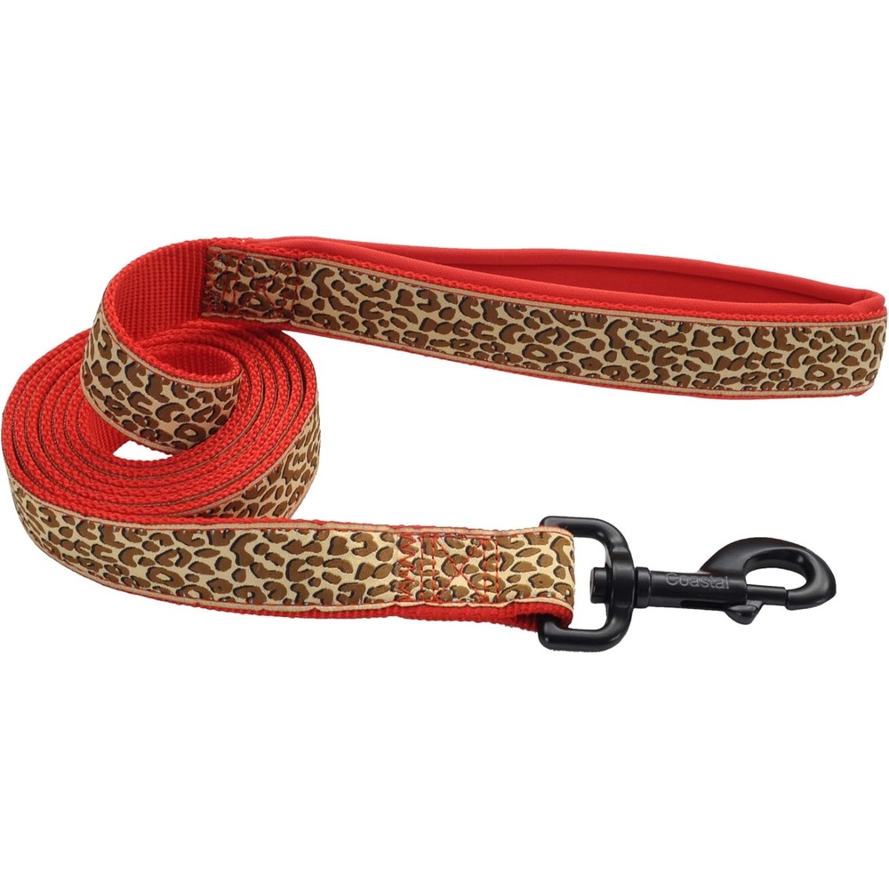 image:imageCoastal Ribbon Weave Leash Brown Leopard on Red 1 x 06Brown Leopard on Red