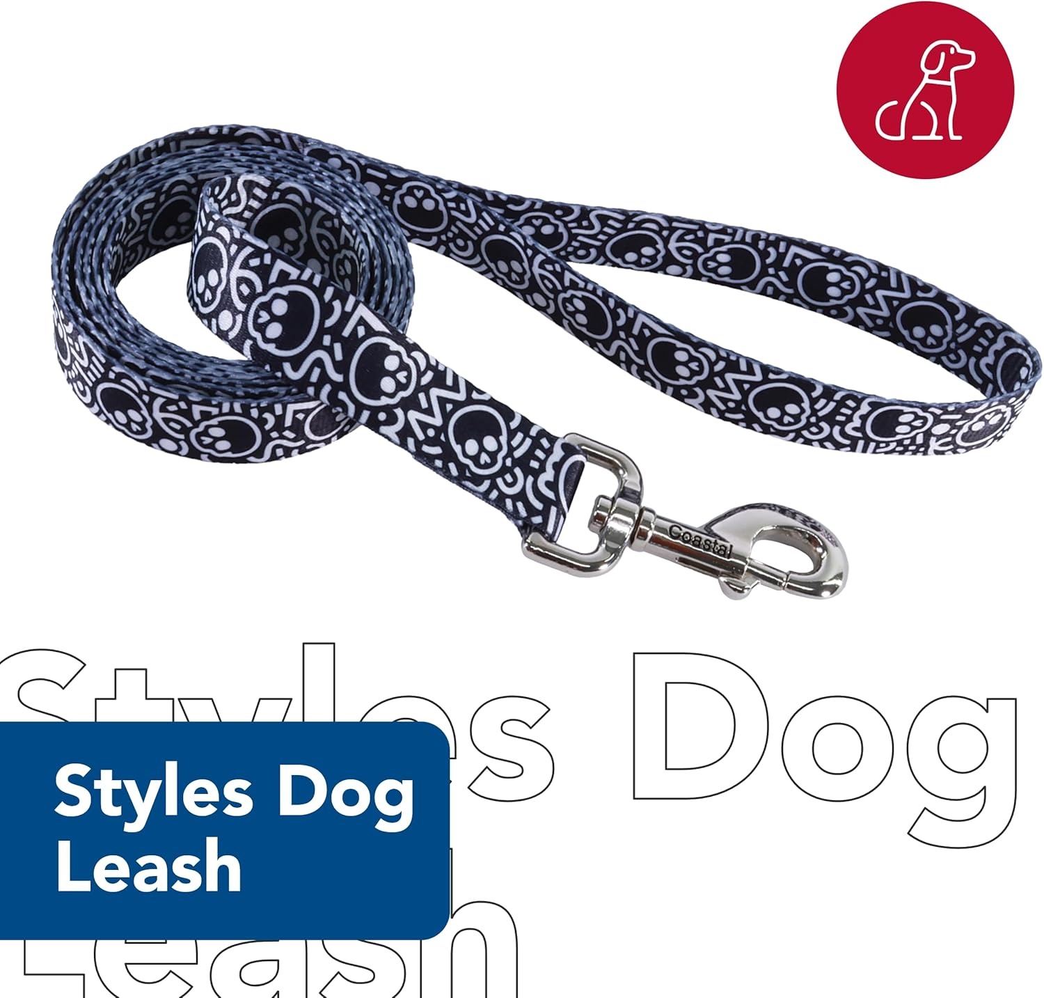 image:imageCoastal Styles Dog Leash Vibrant and Trendy Dog Leash Green and Pink Hunter Tropical Flower Print 38 x 6Black Skulls