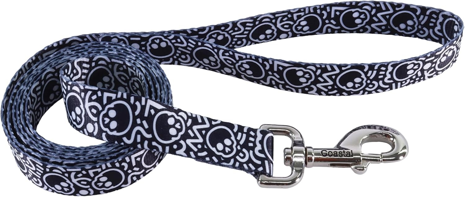 image:imageCoastal Styles Dog Leash Vibrant and Trendy Dog Leash Green and Pink Hunter Tropical Flower Print 38 x 6Black Skulls