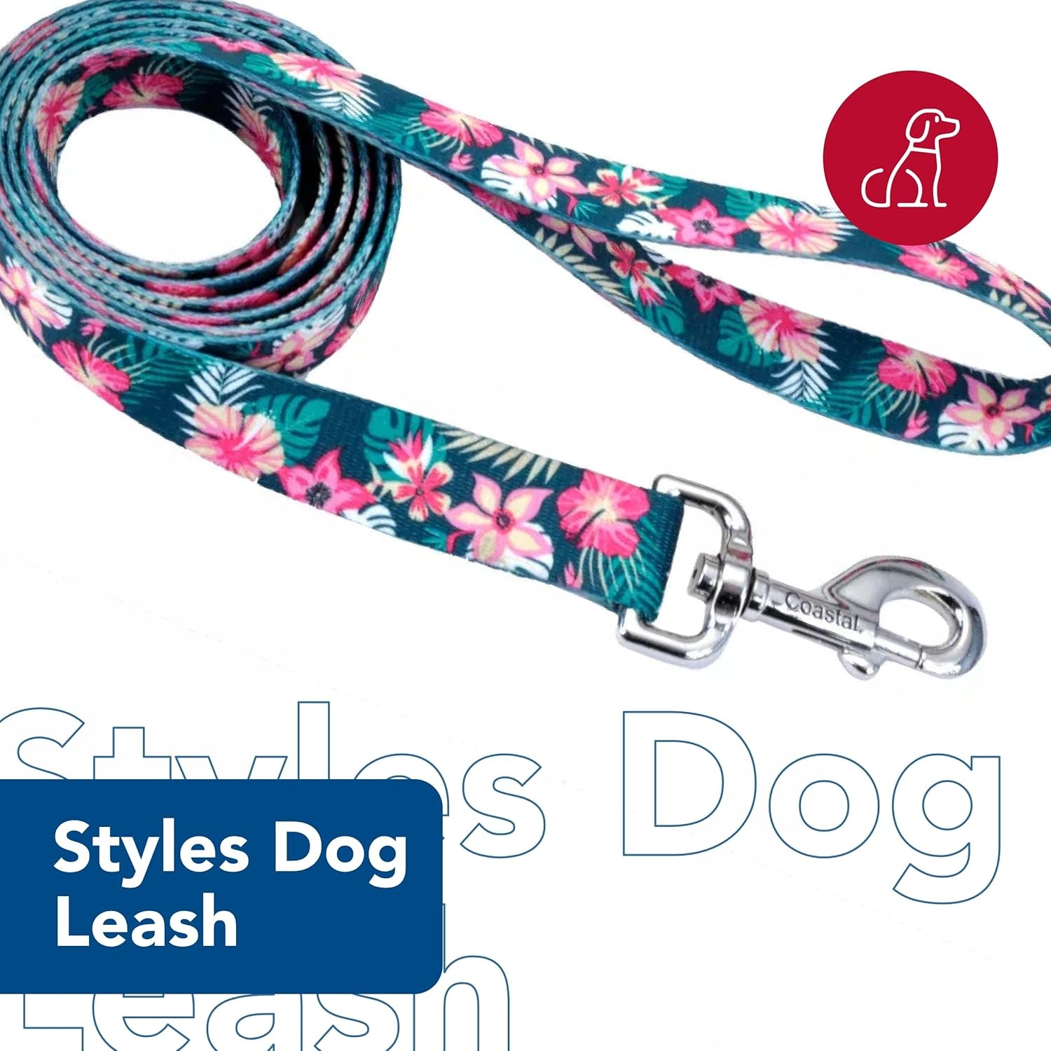 image:imageCoastal Styles Dog Leash Vibrant and Trendy Dog Leash Green and Pink Hunter Tropical Flower Print 38 x 6Hunter Tropical Flower