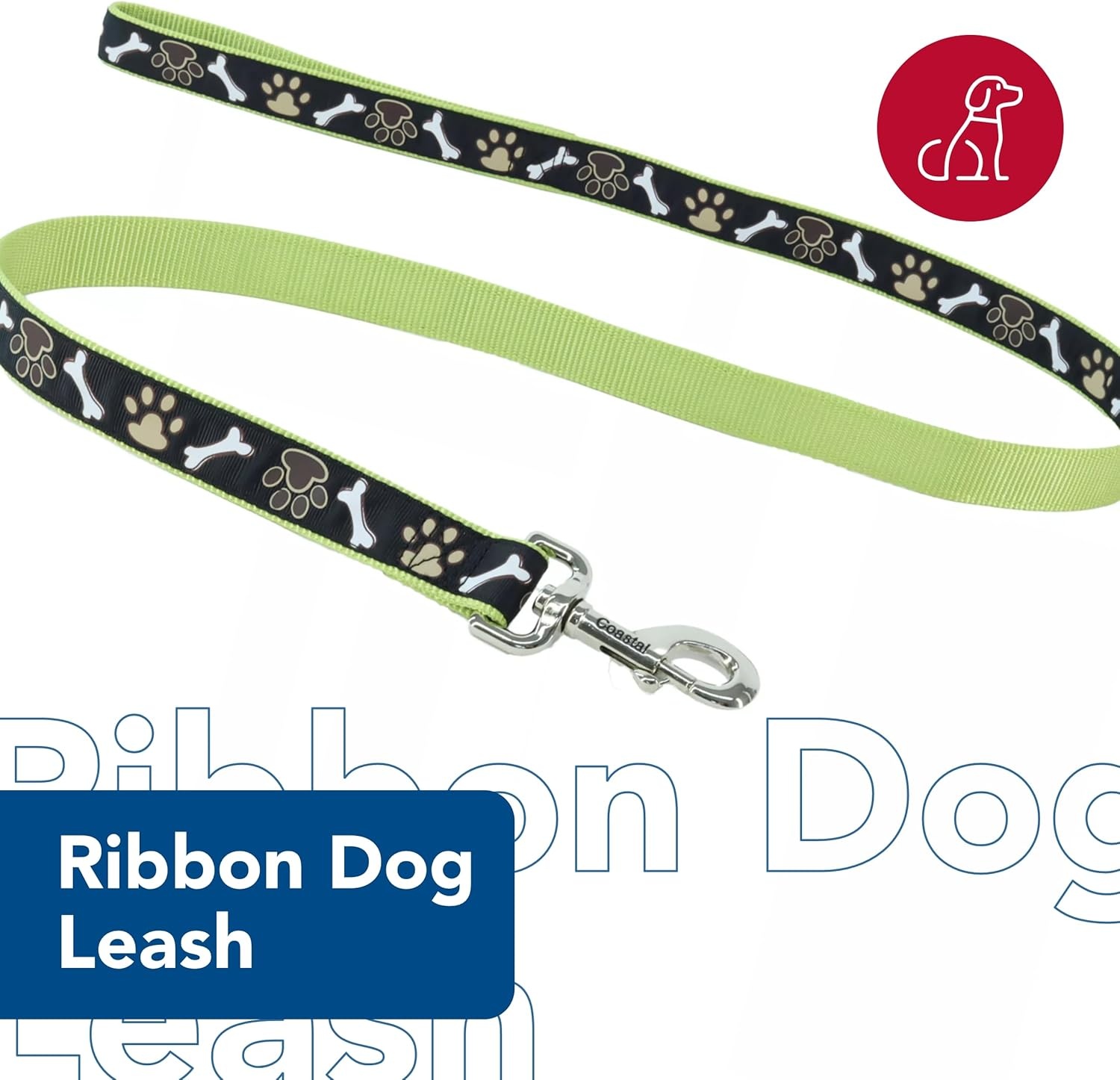 image:imageCoastal Pet Ribbon Dog Leash Contemporary Stylish Look Durable FadeResistant Nylon Material Perfect for Dogs Brown Paws and Bones 58 x 06Red